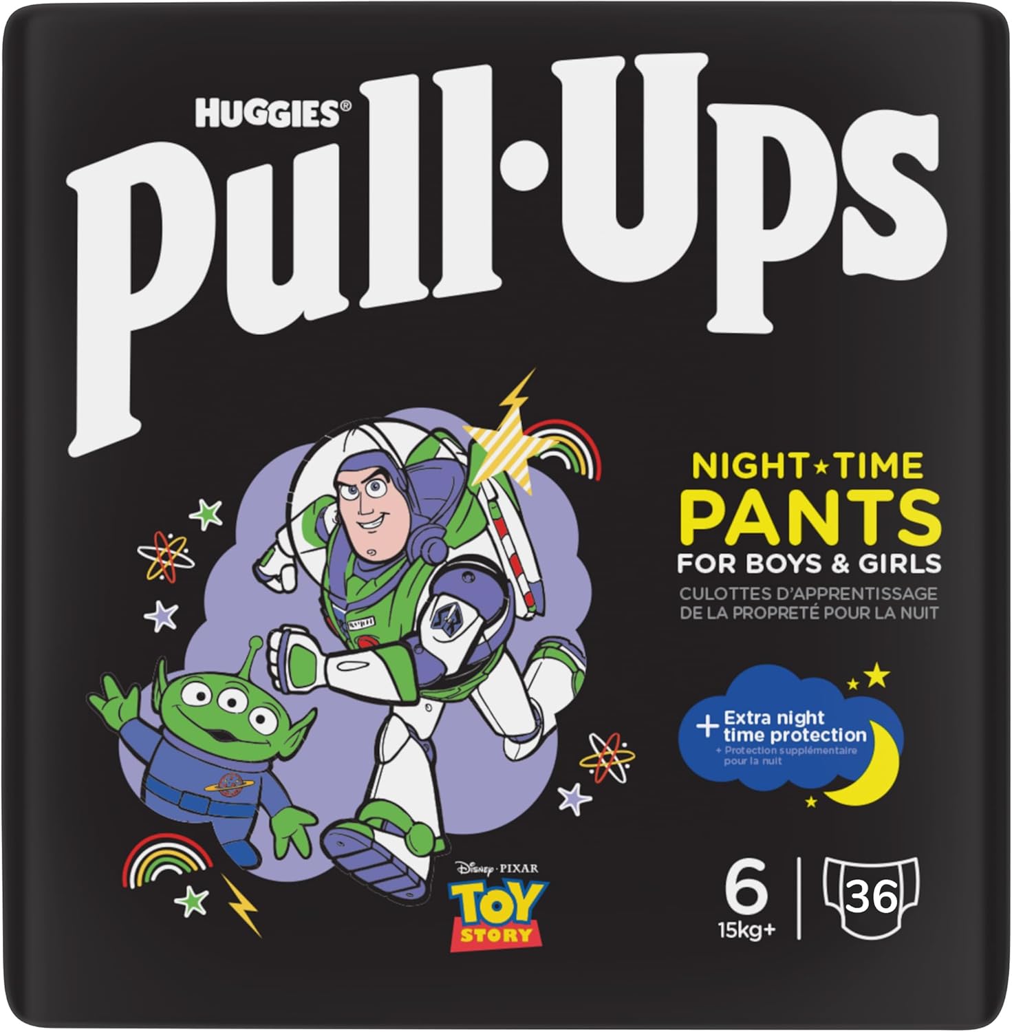 Huggies Pull-Ups, Trainers Night Nappy Pants - Size 6 , 15 kg+ Pull Up Nappies (36 Pants) - Extra Night Time Protection - Support for Consistent Potty Training Routines