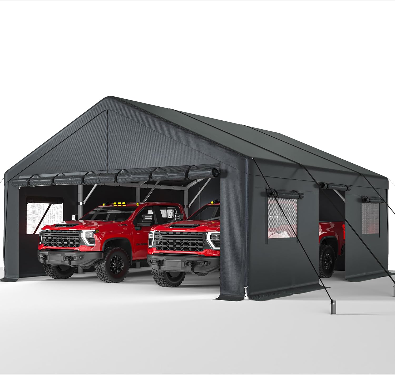 Bepatio 2 Car Carport, 20 x 20 Heavy Duty Metal Carport, All Weather Extra Large Car Port, Outdoor Portable Garage with Side-Opening Doors & Roll-Up Windows