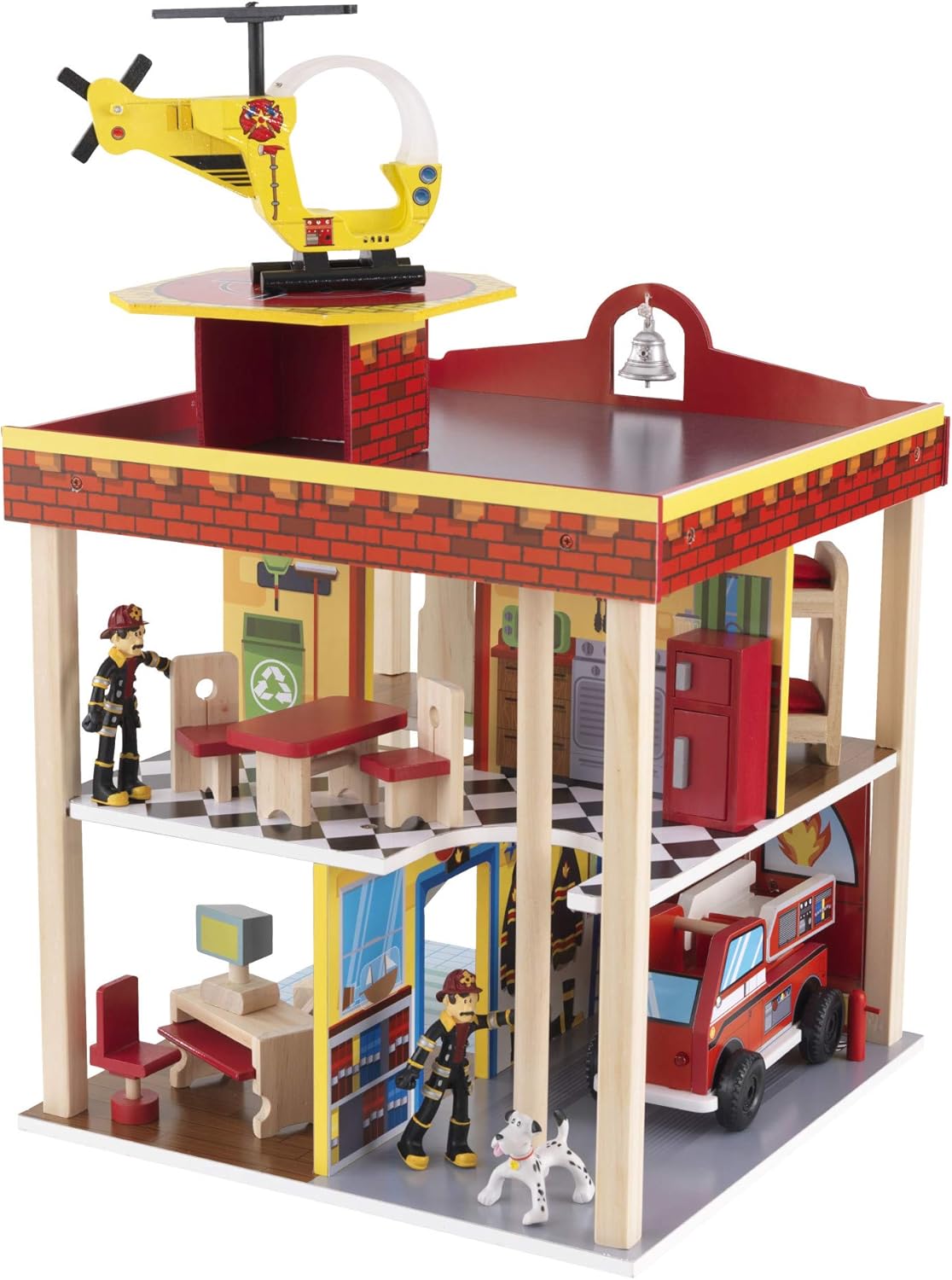KidKraft Wooden Fire Station Set for 360 Degree Play - Wooden Construction, Working Garage Doors, Bendable Figures, Young Children Toy, Comes with Instructions, Scree Free Toy, Gift for Ages 3+
