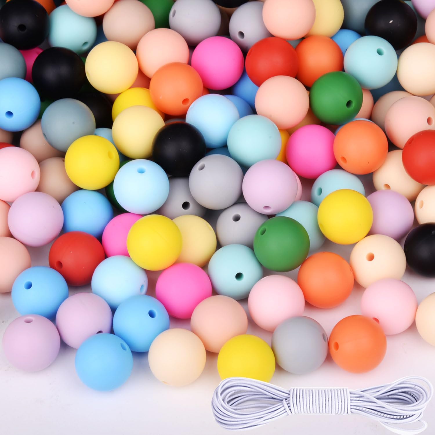Silicone Beads Bracelet Making Kit, 70PCS 15mm Soft Rubber Round Beads for Keychain Wristlets, Loose Beads Crafts for Necklace Jewelry DIY