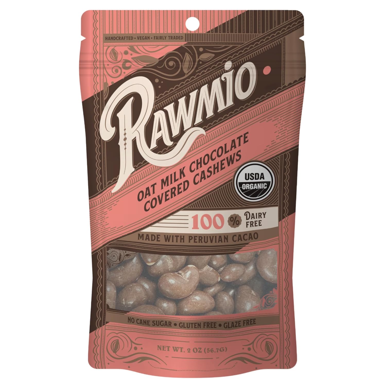 Rawmio Oat Milk Chocolate Covered Cashews - Organic, Raw, Vegan, Gluten-Free - 1 Packs, 2 oz.