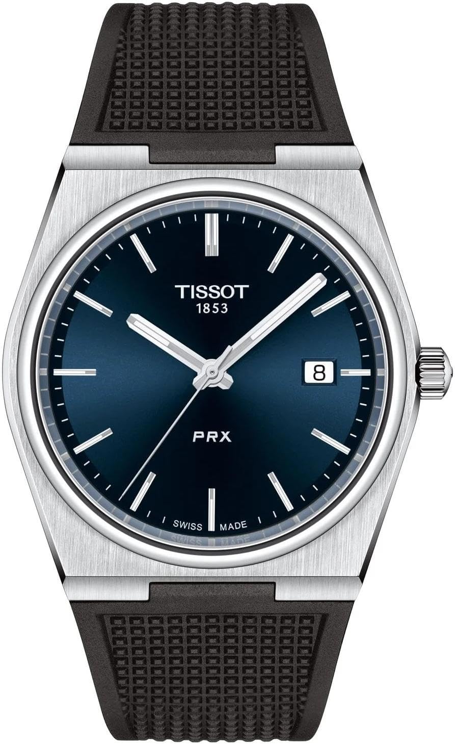 Tissot PRX, Swiss Quartz Watch for Men, 40mm Stainless Steel Case, Blue Dial, Synthetic Strap, T1374101704100