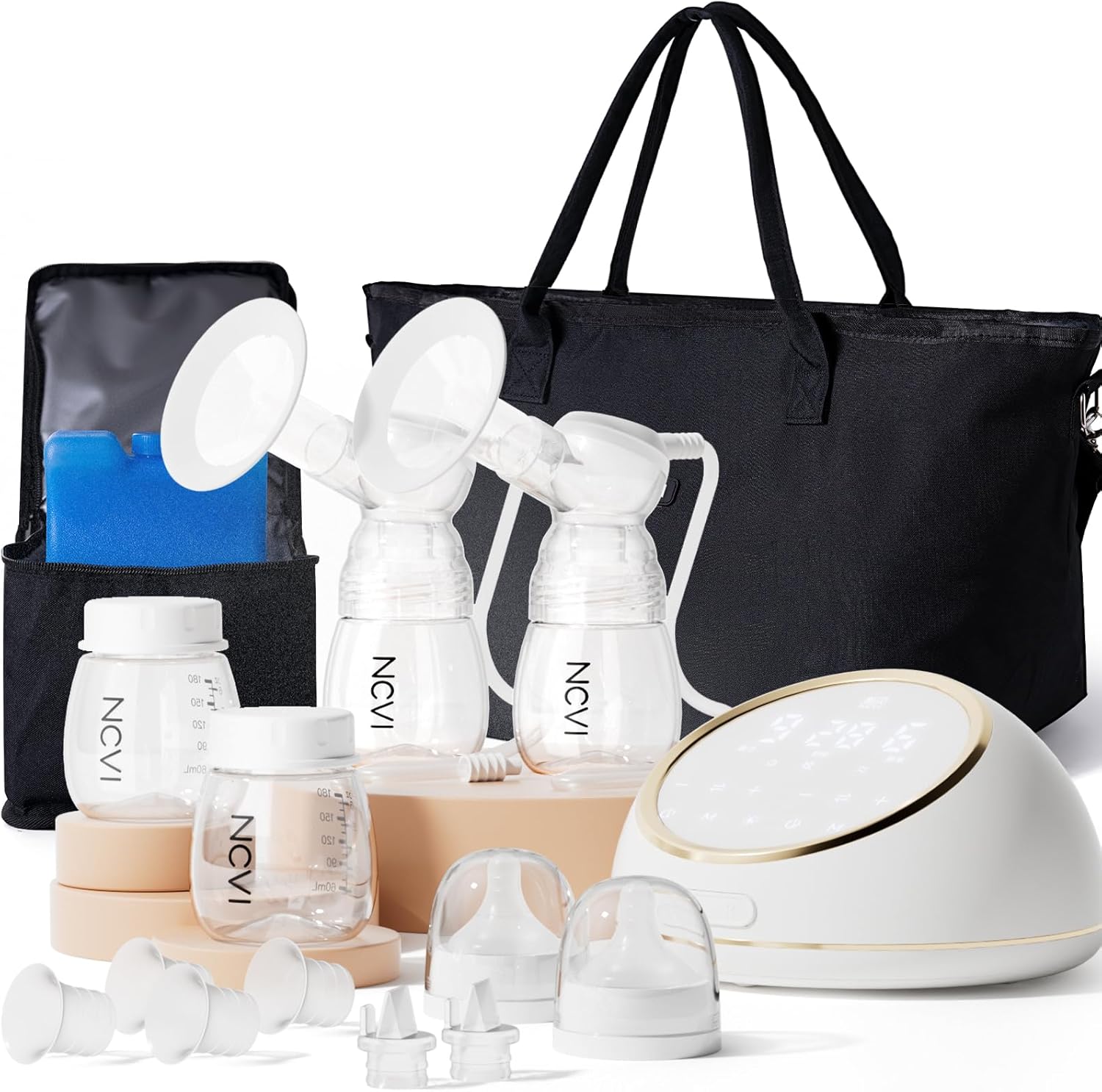 NCVI Electric Breast Pump F1, VibesFlow Micro-Vibration with Hospital-Grade Suction for More Comfort & Flow, Independently Adjustable Suction & Rhythm, Breastfeeding Kit with Storage & Cooler Bags
