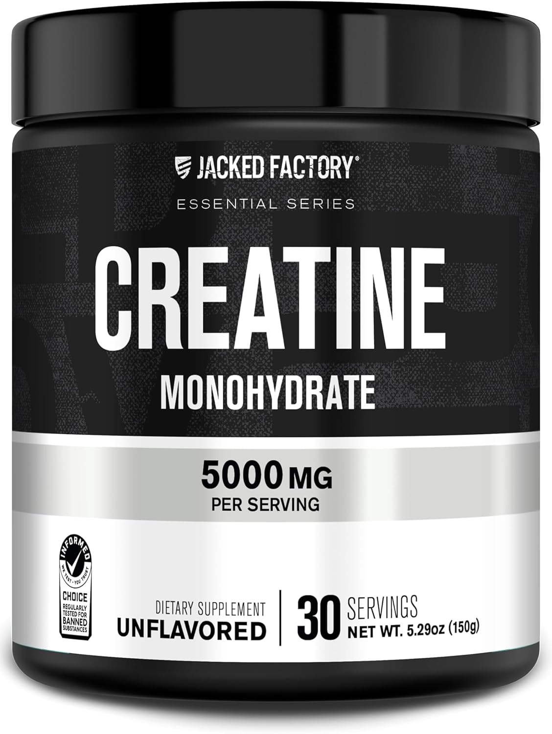 Jacked Factory Creatine Monohydrate Powder 150g - Creatine Supplement for Muscle Growth, Increased Strength, Enhanced Energy, & Improved Athletic Performance 30 Servings, Unflavored