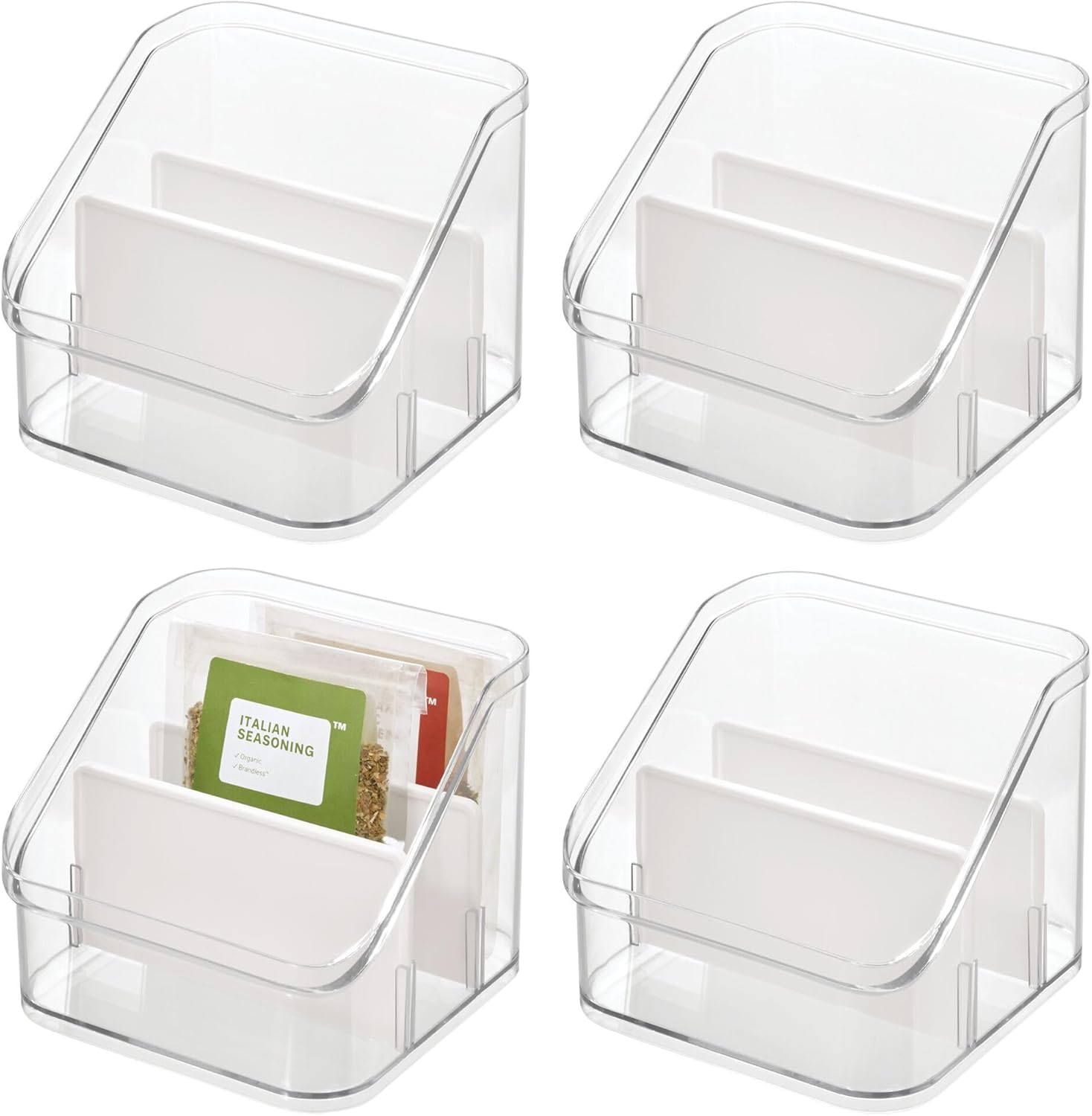 iDesign 3-Section Divided Pantry Organizer for Kitchen Storage - Set of 4 - Clear/Matte White