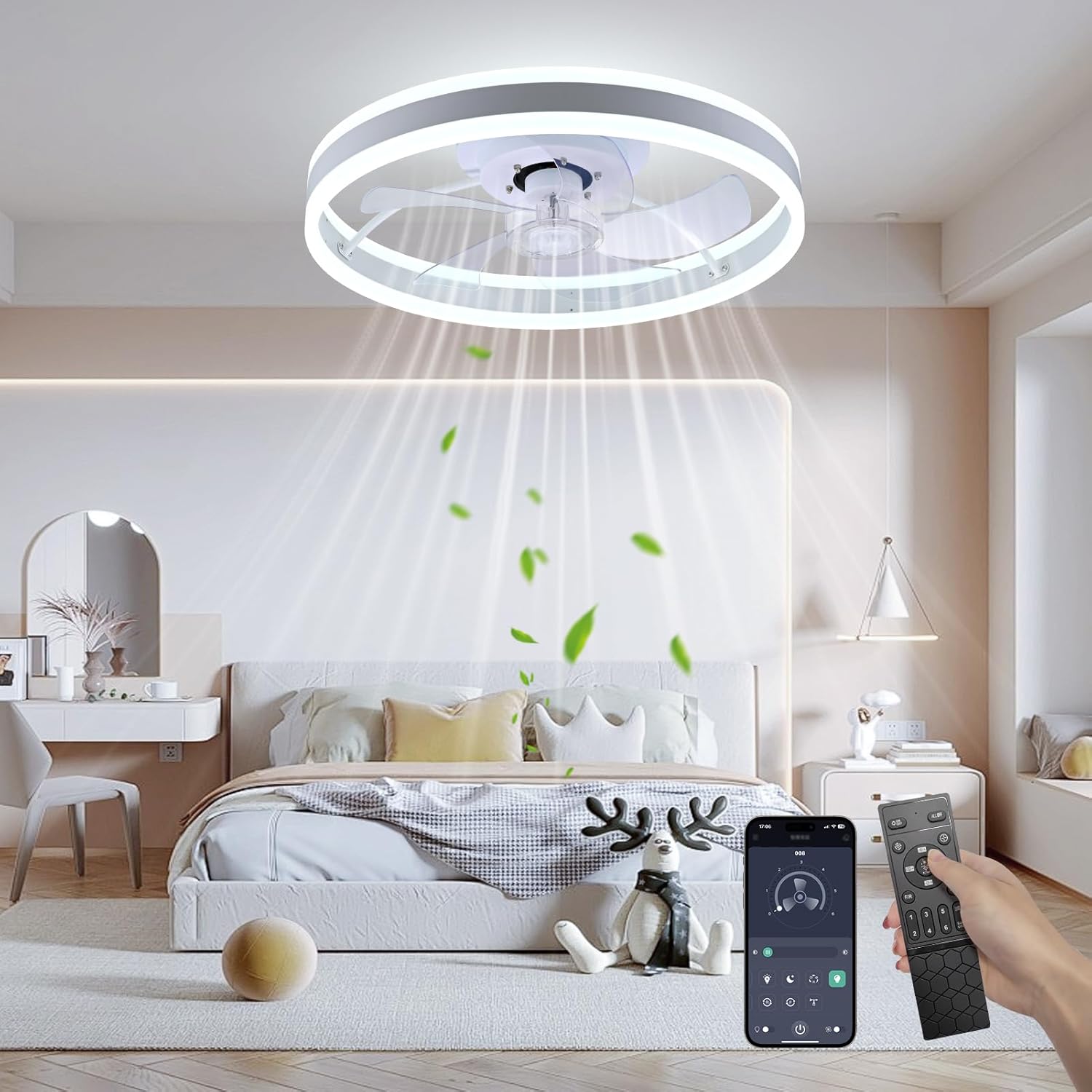 Hlieeosfcn Ceiling Fans with Lights, 50cm/19.7in Reversible Fan Quiet Dimmable with Remote APP Control 6 Speeds Modern Ceiling Fans with Lights Small Ceiling Fan Light for Dining Room Bedroom