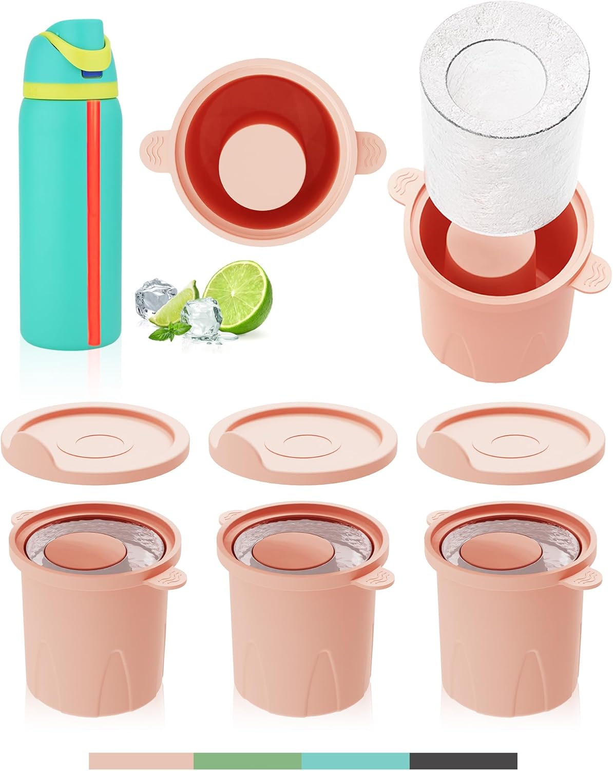 Ice Molds for Owala 24-40oz, Set of 3, Food-Grade Soft Silicone, No White Residue, Easy to Release, Straw Placement Compatible with Owala FreeSip, Keeps Drinks Cold Longer (Pink)