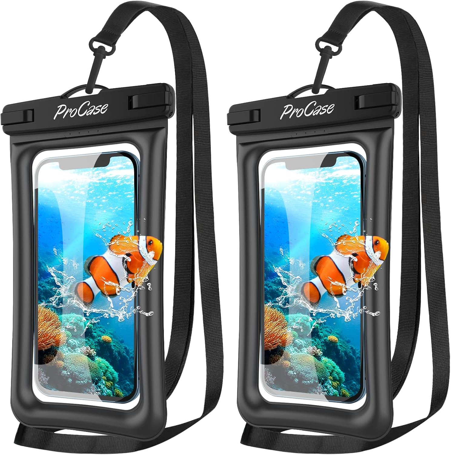 ProCase [Floatable] 2 Pack Floating Waterproof Phone Pouch Up to 7", IPX8 Underwater Phone Case Dry Bag for iPhone 16 15 14 13 12 11 Pro Max Xs Max XR X 8 7 Plus SE/Galaxy S24 S23 S22 -Black