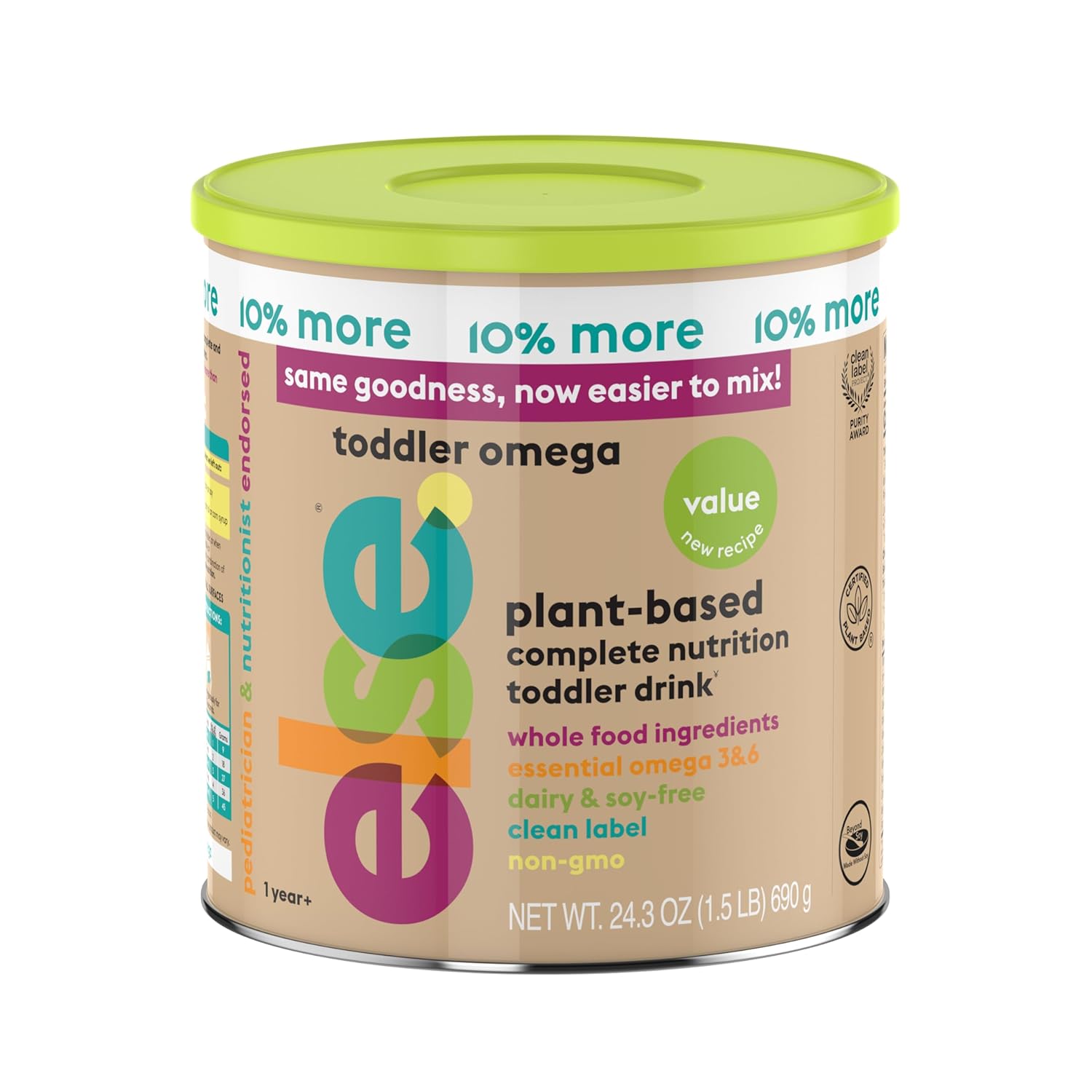 Else Nutrition Toddler Formula Value 12-36 Months w/ Omega 3&6 for Brain Development - Lactose Free, Dairy Free Toddler Nutrition Drink - Plant Based Toddler Protein Powder w/ 20+ Vitamins (22oz, 1-Pack)
