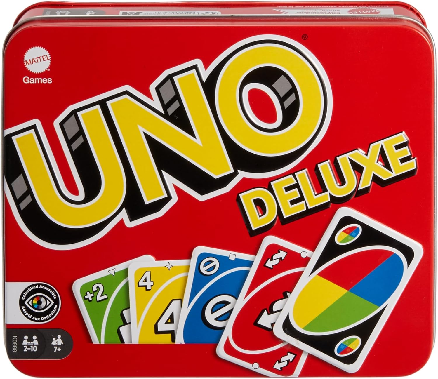 Mattel Games UNO Deluxe, Classic Card Game for Kids and Adults for Family Game Night, Use as a Travel Game or Engaging Gift for Kids, 2 to 10 Players, Ages 7 and Up, K0888