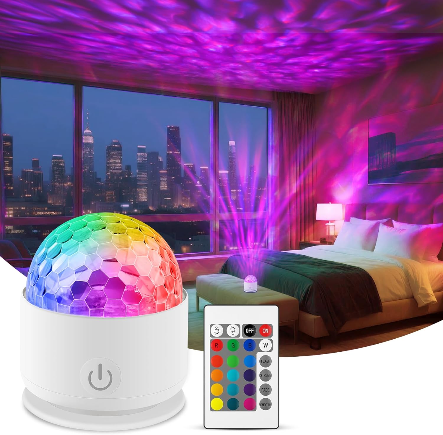 Fokky Galaxy Projector, Night Light with Remote Control,16 Colors+7 Brightness Sensory Lights, Light Projector for Bedroom Ceiling/Party/Game Rooms