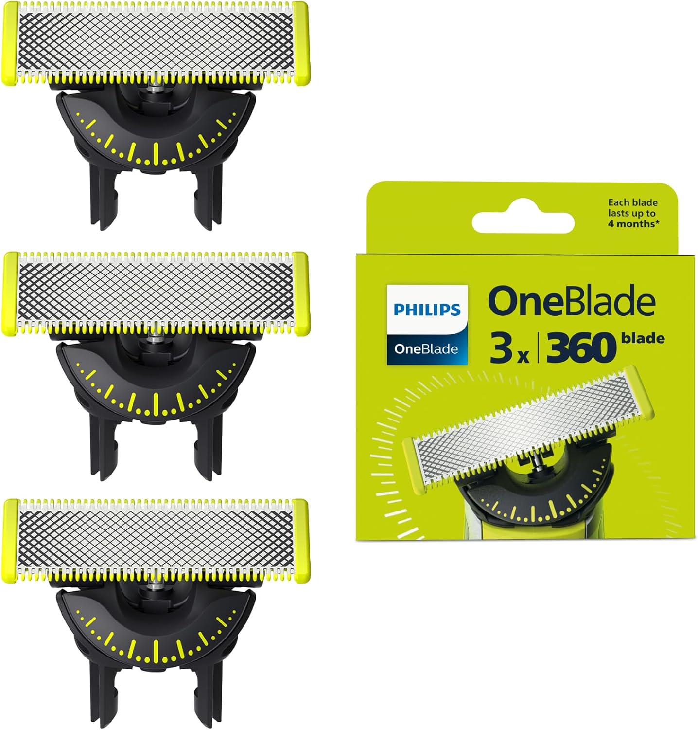 Philips OneBlade Original 360 Blade Heads, Compatible with all OneBlade and Pro Electric Shaver & Trimmers, Original from Philips, 3x One Blade, 12-Month Supply (QP430/60)