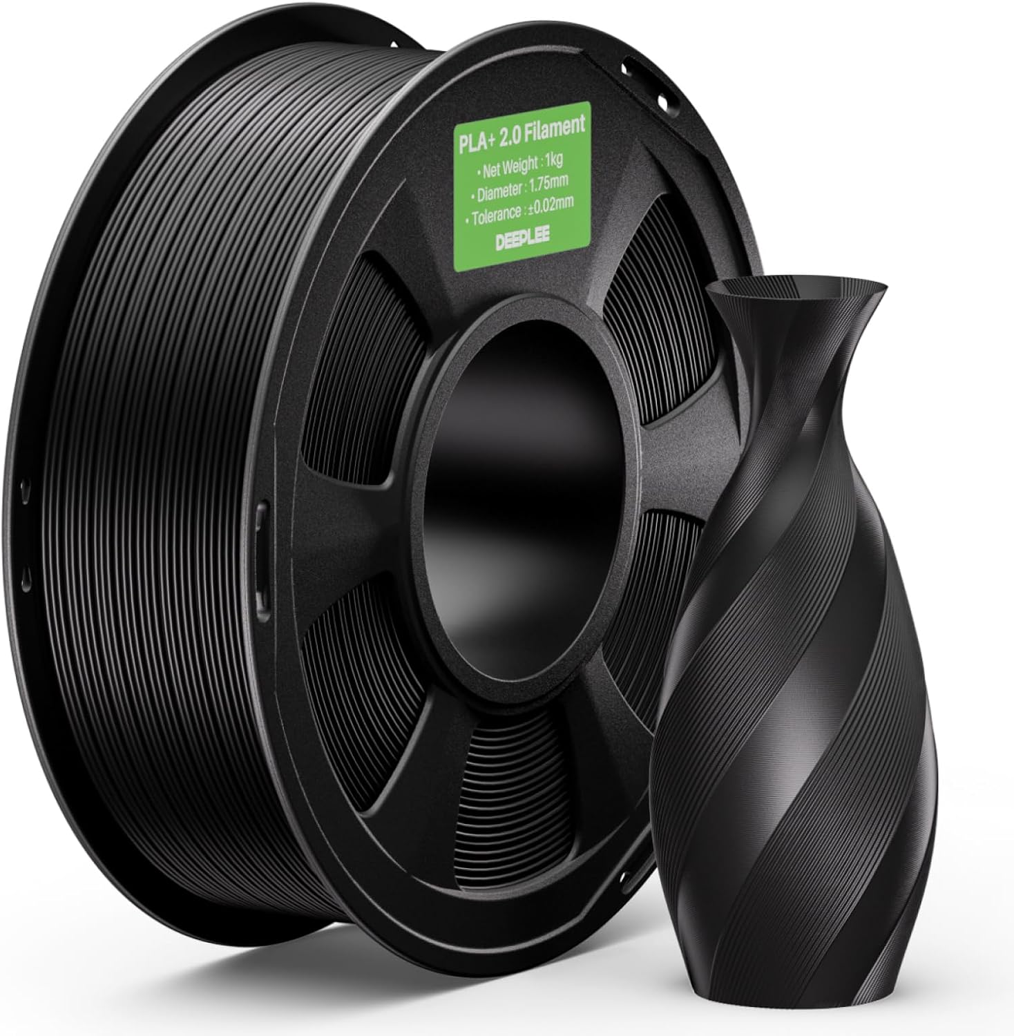 DEEPLEE PLA Plus 2.0 Filament Black 1KG, 3D Printer Filaments Upgraded PLA+ 1.75mm Fits for Most FDM 3D Printers