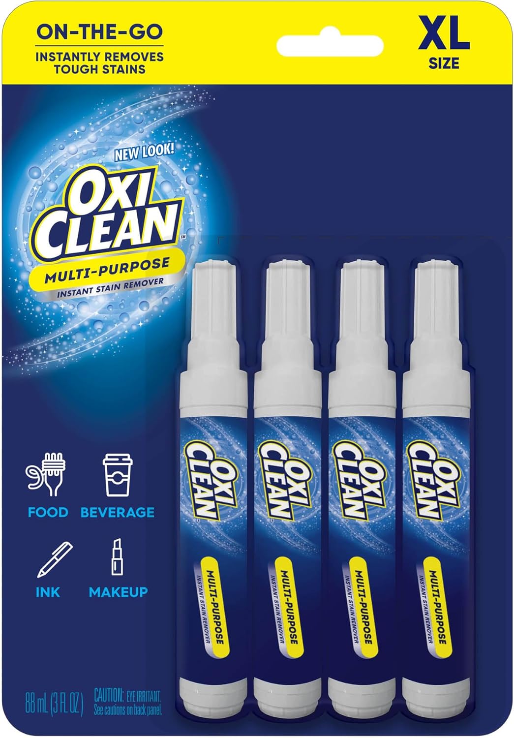 OxiClean Stain Remover Pen for Clothes (4 Pack) - Instant Spot Cleaning for All Laundry Stains: Blood, Food, Drinks, Dirt, Ink, Makeup - Bleach-FREE & Travel-Friendly (2x More Quantity)