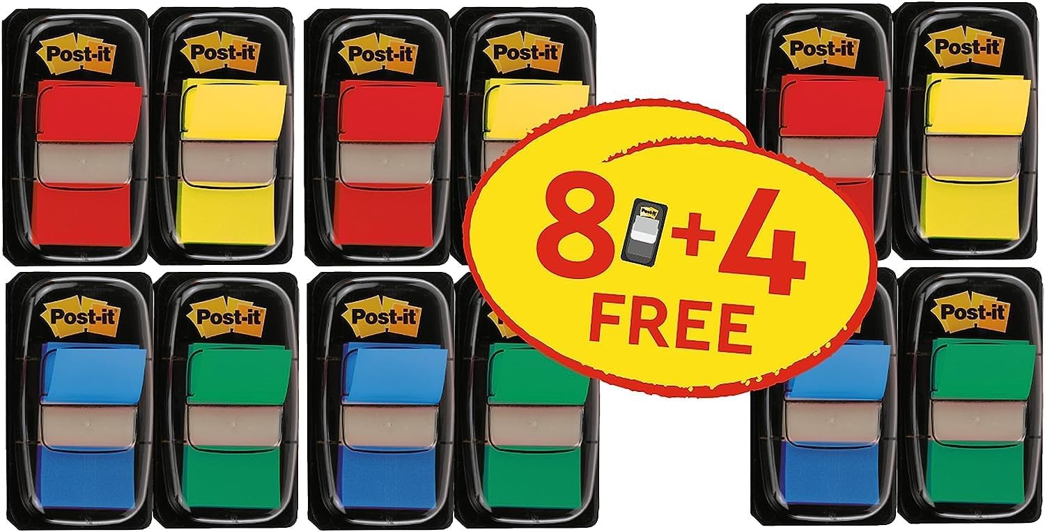 Post-it Index Medium, Assorted Colours, 6 Dual Packs of 50 Sheets + 2 Dual Packs FREE