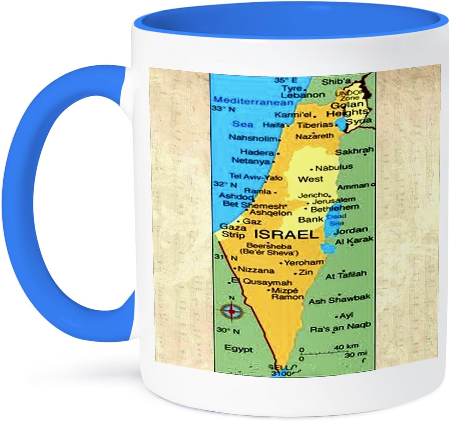 3dRose mug_40758_6 "Map Of Israel" Two Tone Blue Mug, 11 oz, Multicolor