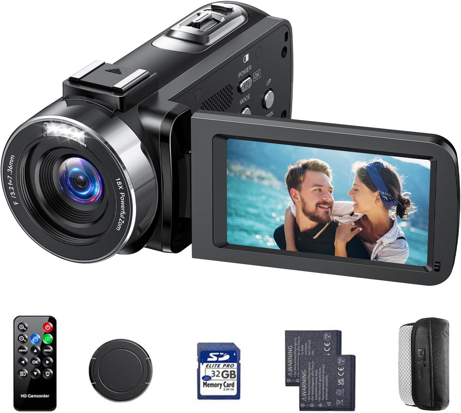4K Video Camera Camcorder 42MP YouTube Vlogging Camera 18X Digital Zoom Webcam 3.0 Inch 270 Degree Rotation Screen Camcorders with 32G SD Card and 2 Batteries Recording While Charging
