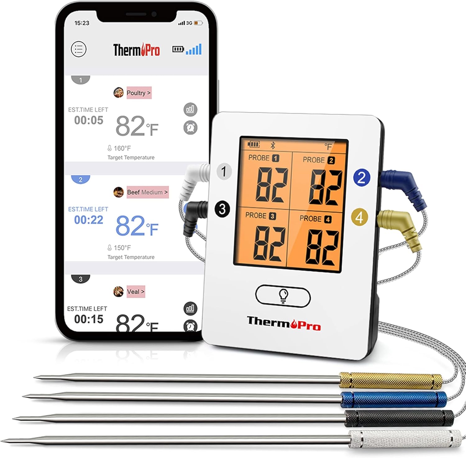 ThermoPro TP25 Bluetooth Meat Thermometer with 4 Temperature Probes Smart Wireless Digital Cooking Food Barbecue for Grilling Smart Oven Thermometer Rechargeable Smoker