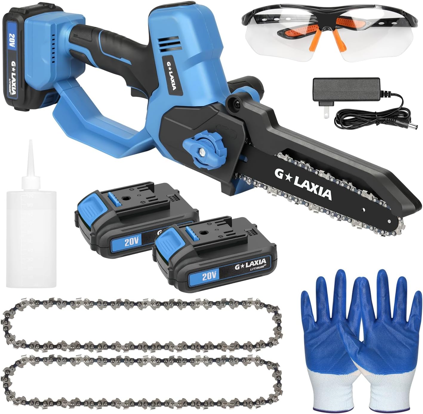 Battery Chainsaw 8 Inch with 2 batteries, Handheld Chain Saw Pruning Shears Chainsaw for Tree Branches, Courtyard