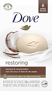 Dove Beauty Bar Soap Restoring Coconut & Cocoa Butter 6 Count for Restored Skin, Nourishes Skin 3.75 oz