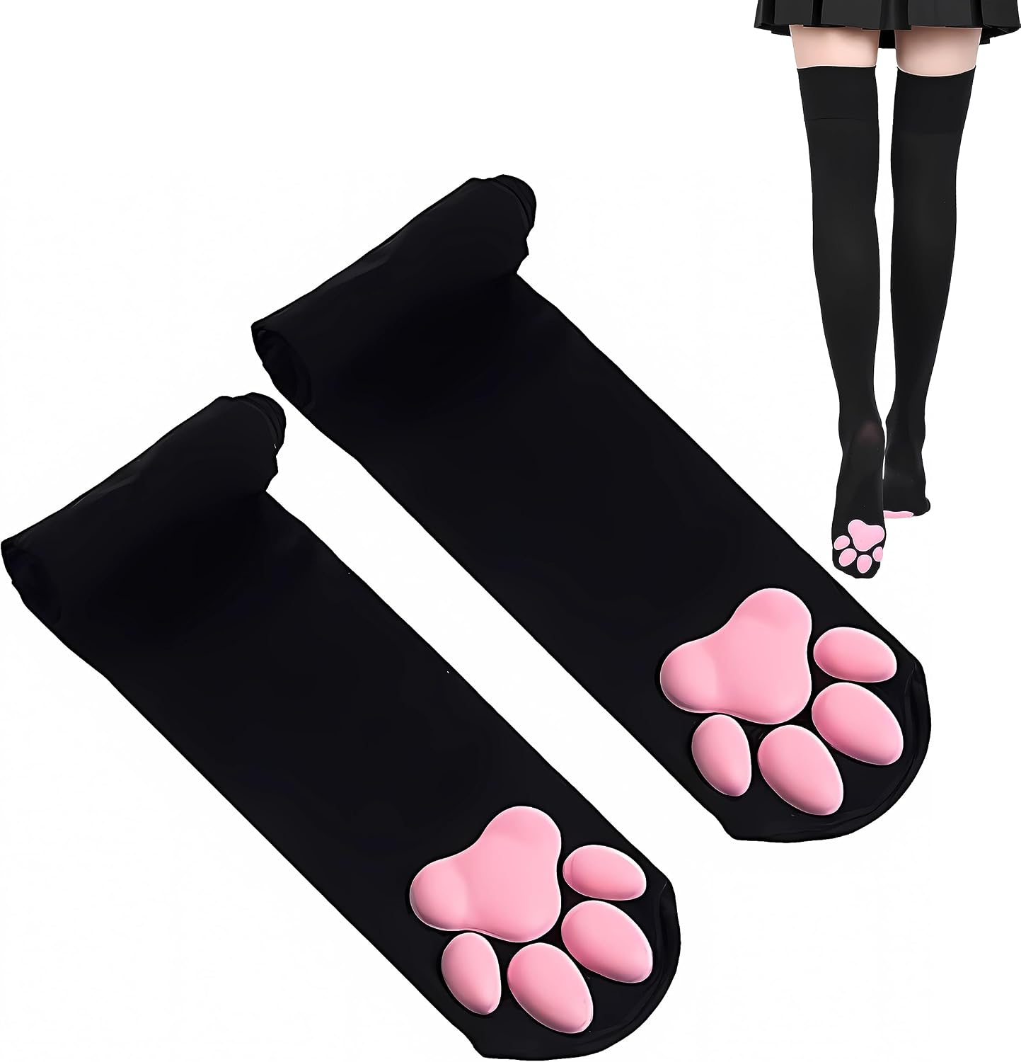 Cat Paw Thigh High Socks Golves, Cute Soft 3D Toe Beans Socks Mittens Kitten Claw Pad Socks for Girl Women Cosplay Set…