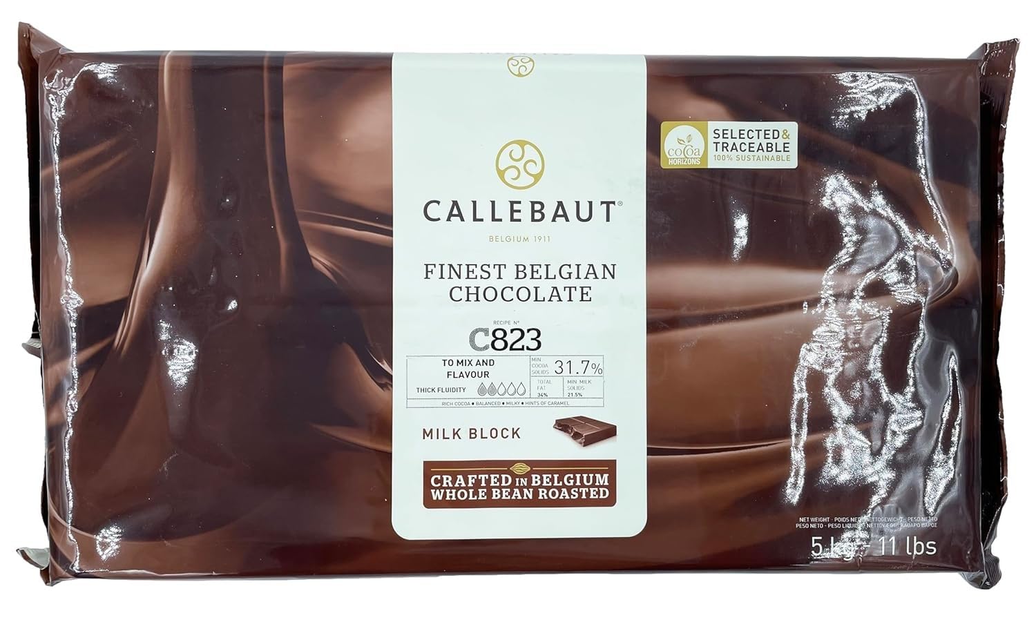 Callebaut C823 Milk Chocolate Block - 11.02lb (5kg) - 31.7% Cocoa Solids