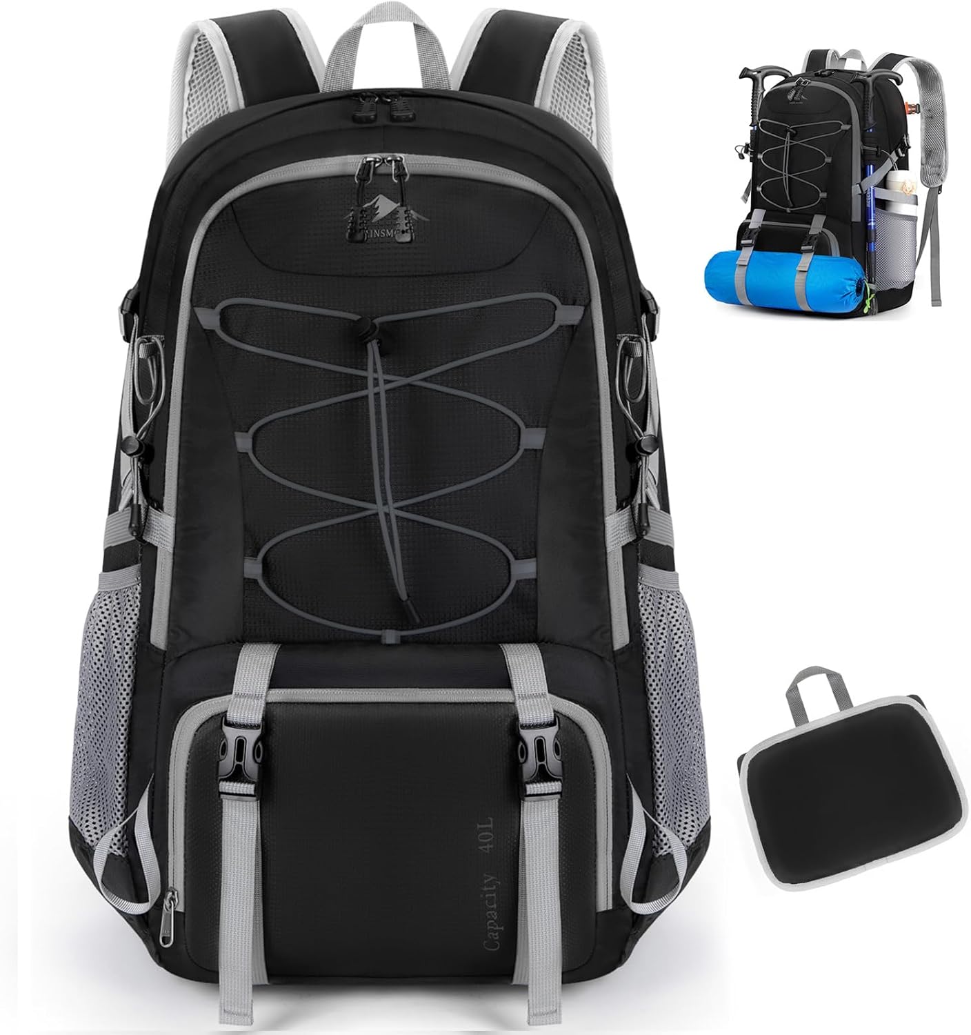 RAINSMORE Hiking Backpack 40L Lightweight Foldable Backpack for Men Women Waterproof Camping Rucksack Daypack for Climbing Walking Cycling Sports Outdoor