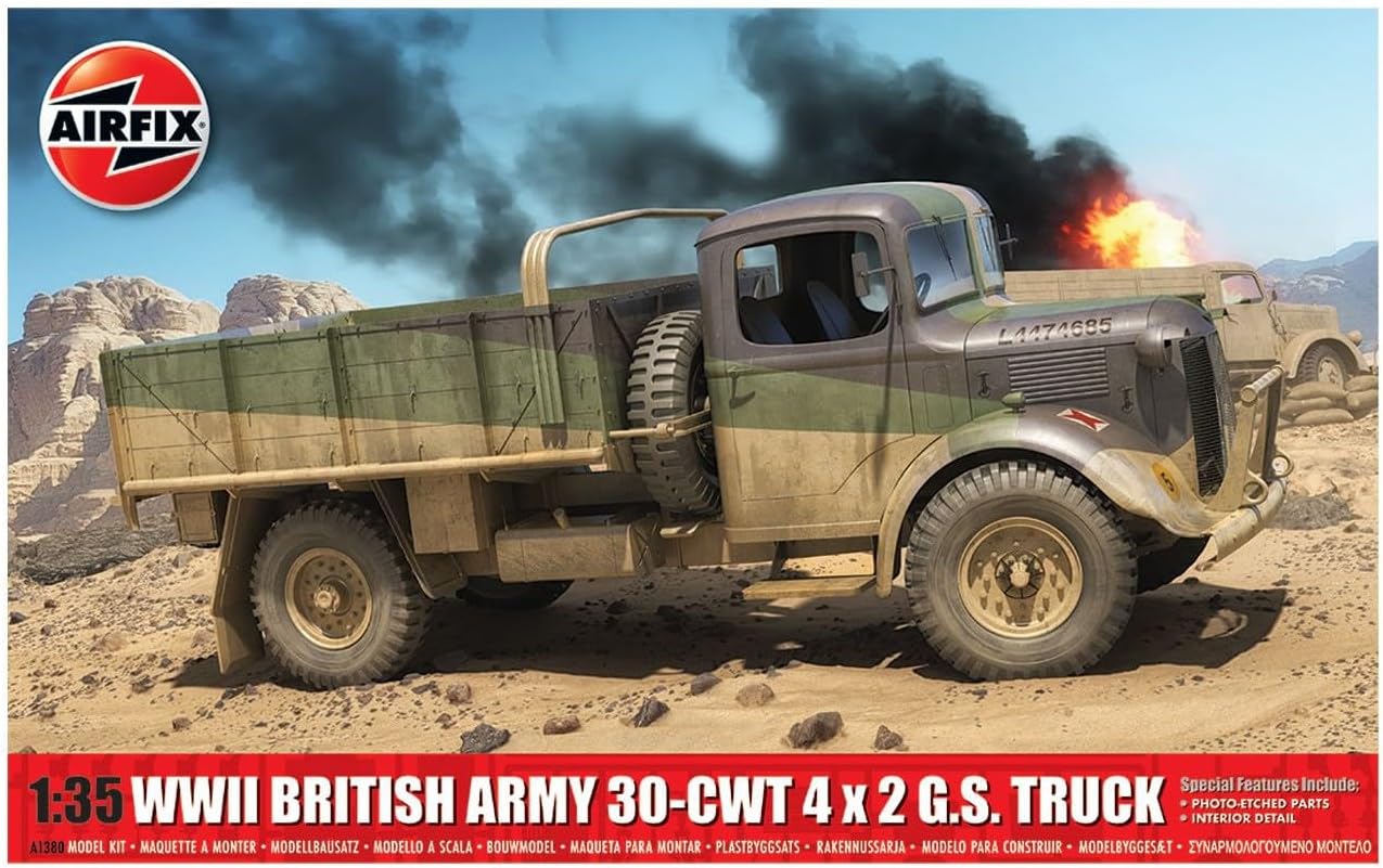 Airfix Model Set - A1380 WWII British Army 30-cwt 4x2 GS Truck Model Kit - Plastic Motor Vehicle Model Building Kit for Adults & Children 8+, Set Includes Sprues & Decals - 1:35 Scale Model