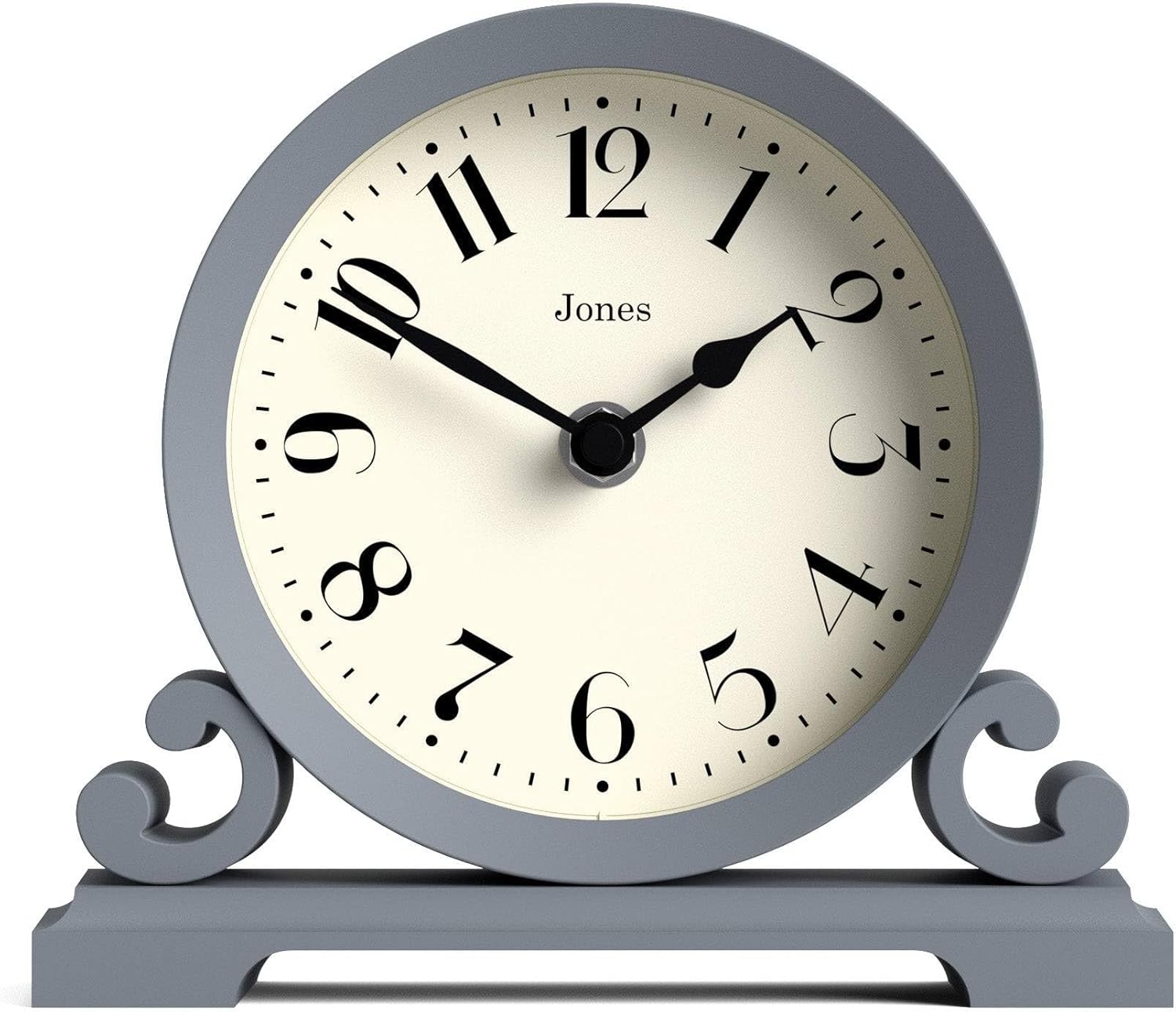 Jones Clocks® Saloon mantel clock | Traditional double scroll design | French Navy | Contemporary classic style for desk, table, shelf or bedside