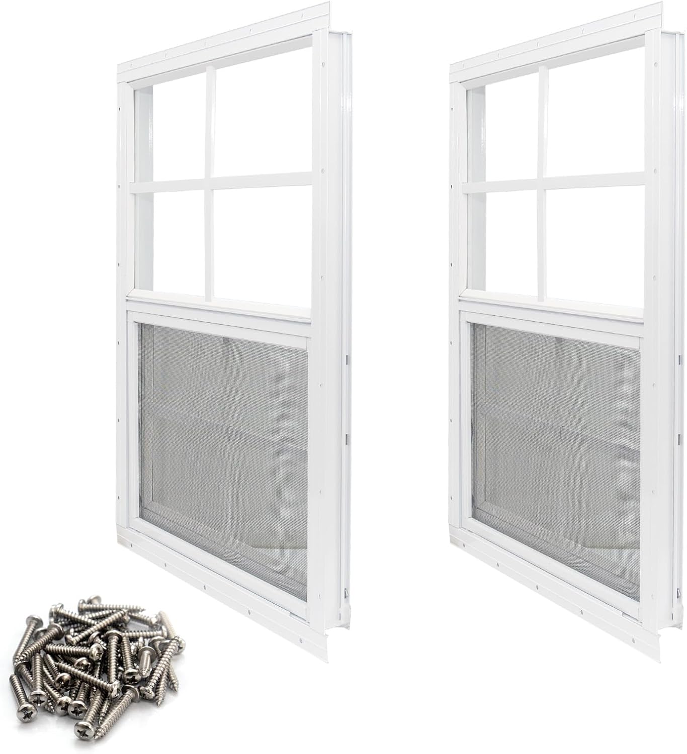 NeatiEase 2 Pack Shed Window, 12 x 18 Flush Mount Window with Tempered Glass and Fiberglass Screen for Shed, Chicken Coop, Playhouse, Household, Garage