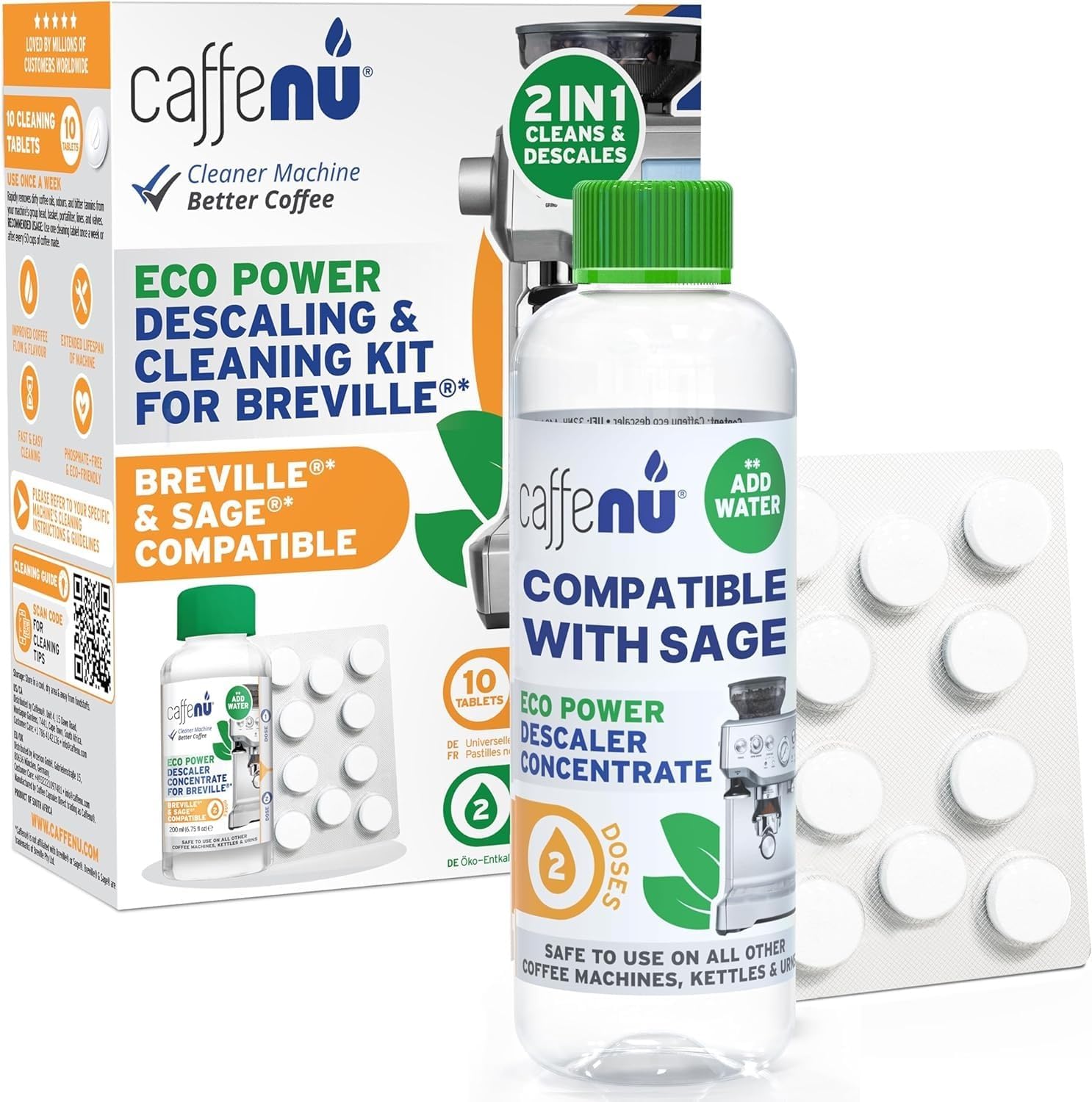 Sage Compatible Descaling Solution & 10 Sage Cleaning Tablets. 200ml Sage Descaler Compatible with All Sage and Breville Coffee Machines. Removes Limescale and Provides Hotter Coffee