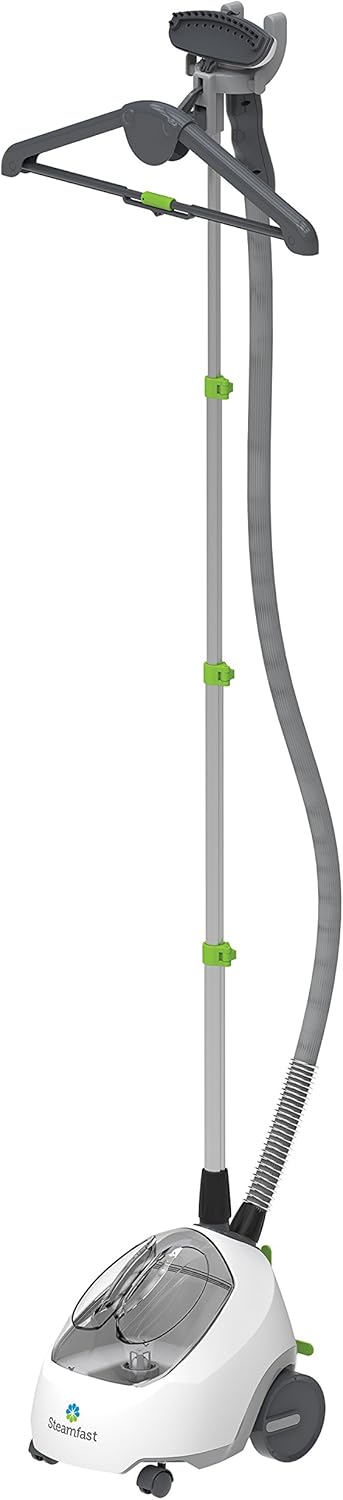 Steamfast SF-520 Full Size Fabric Steamer with Insulated Hose, Clothes Hanger, and Fabric Brush, Quick Heat-Up Time, 70-Ounce Water Tank, Chemical-Free Steam, Integrated Cord Wrap, White