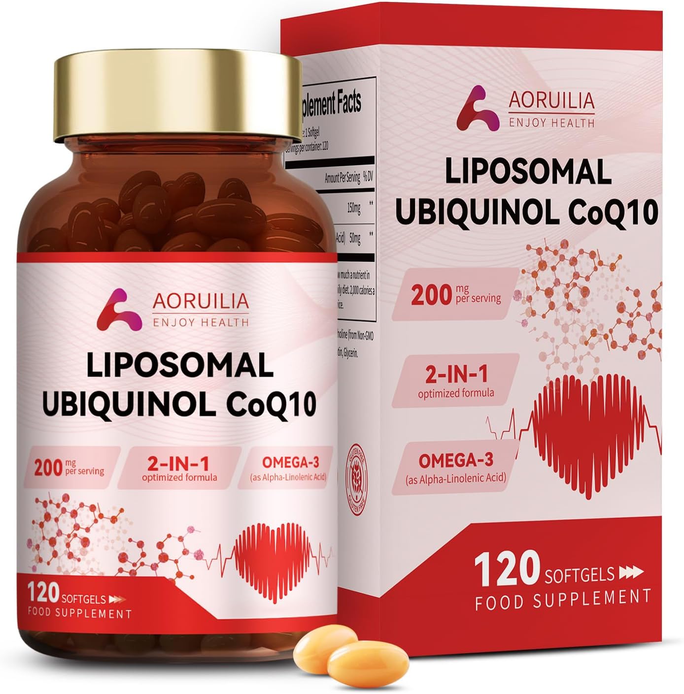 Ubiquinol CoQ10 High Strength 200mg Softgels with Omega 3 Coenzyme Q10 Supplements for Women&Men Powerful Antioxidant for Heart Health 120 Softgels 4 Months Supply