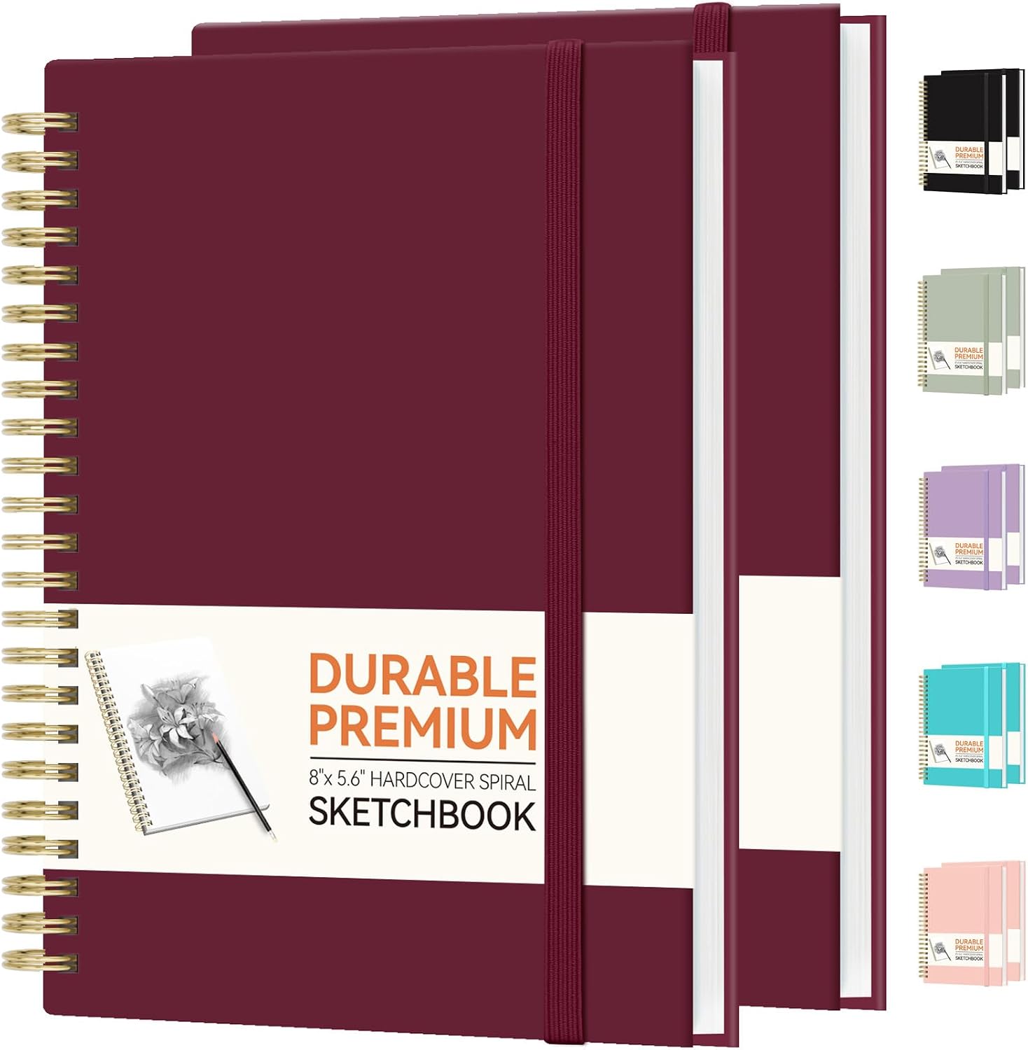 Forvencer 2 Pack Blank Spiral Notebook, 8"x 5.6"Hardcover Sketch Book