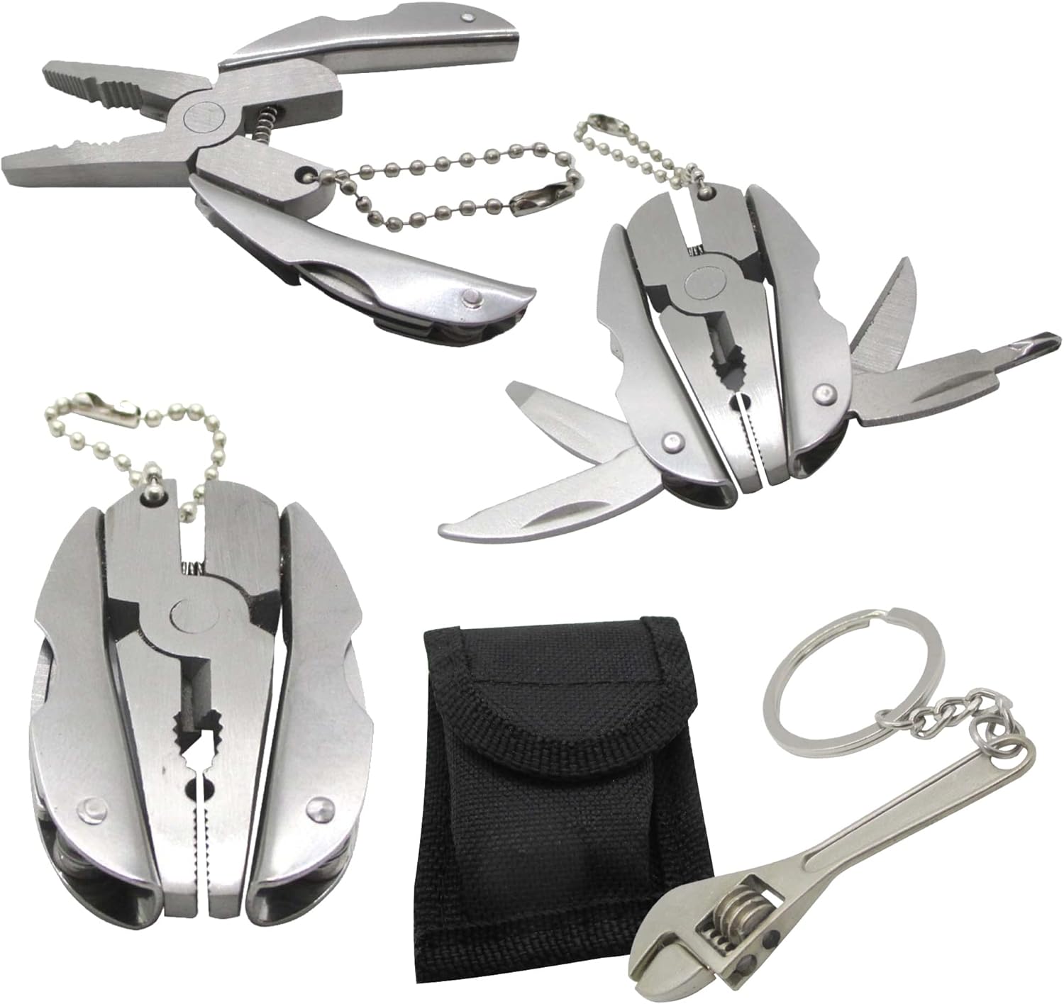 Multifunctional Stainless Steel Pliers & Mini Wrench Tool Set - Compact 5-in-1 Multipurpose Pliers & Wrench Set with Sheath - Tool Kit for Camping, Auto, Outdoor - EDC Multi Tool Set