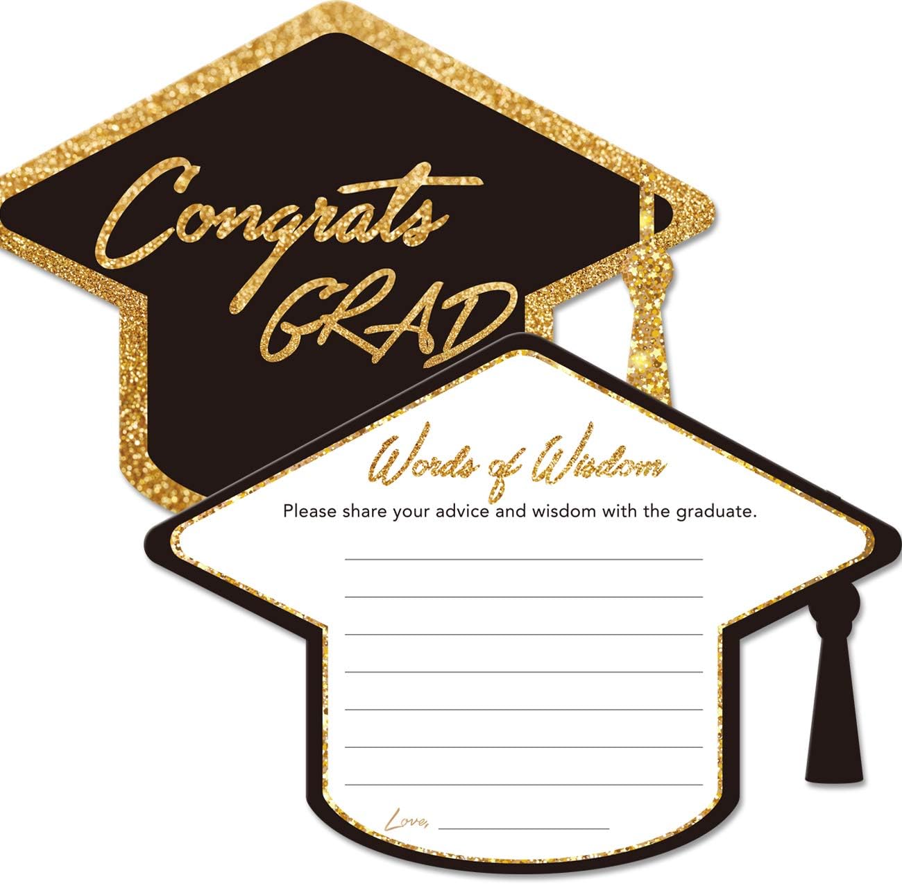 Yuzi-n Graduation Advice Cards for The Graduate (50 Pack), High School or College Graduation Party Games Decorations Supplies, Well Wishes Card for Graduates, Advice For The Graduate Cards (Black)