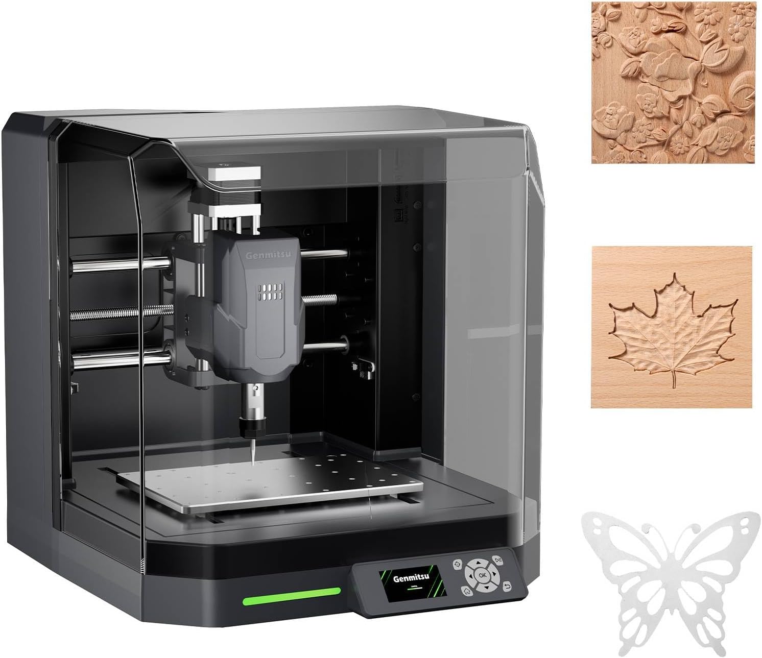 Genmitsu Cubiko CNC Router Machine with Enclosure, PCB Milling Machine, Smart Desktop CNC with Auto Z-Probing, WiFi & APP Supported, Great for Polishing, Drawing, Woodworking