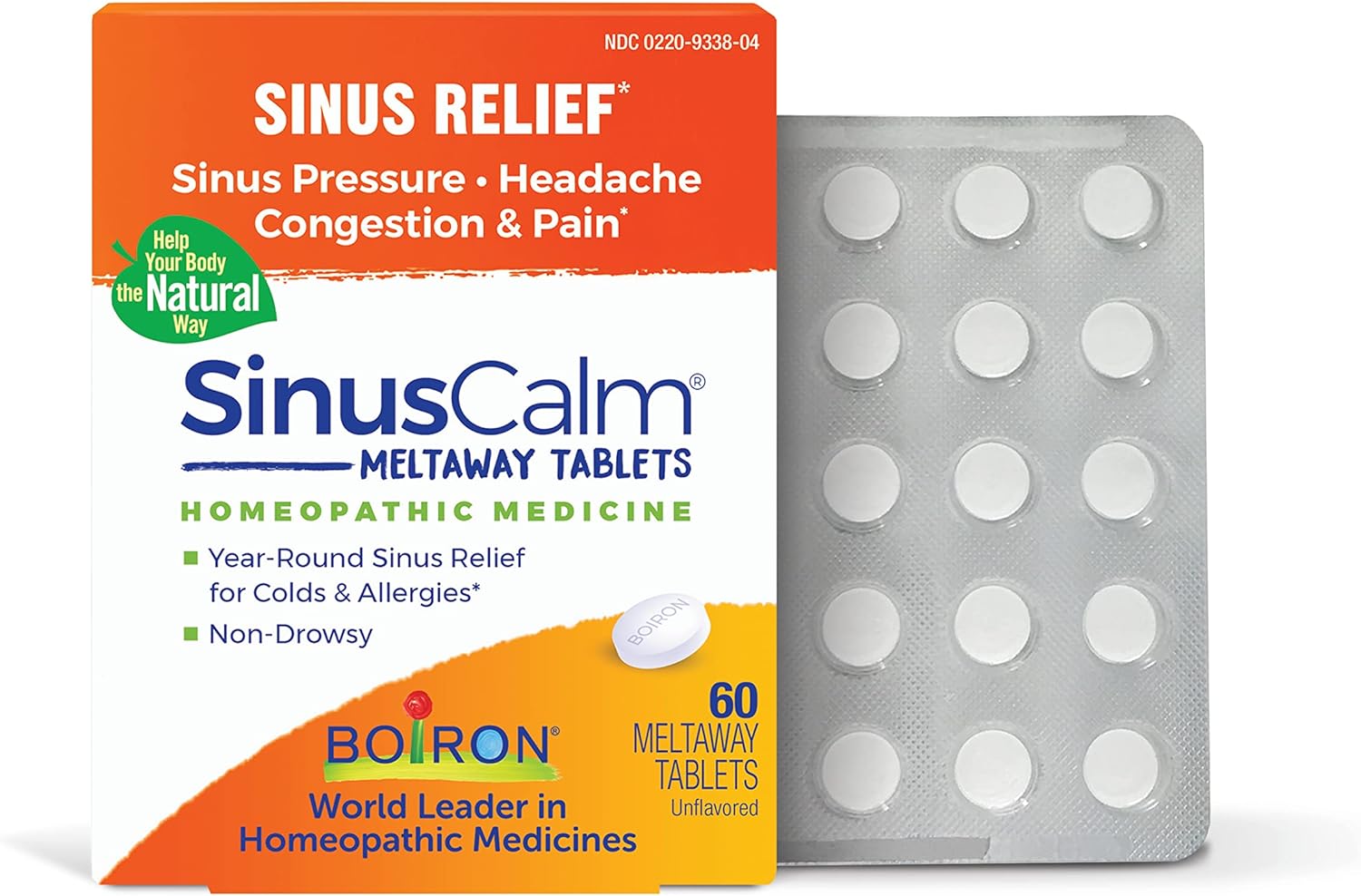 Boiron SinusCalm Tablets for Sinus Pain Relief, Runny Nose, Congestion, Sinus Pressure, Headache - 60 Count