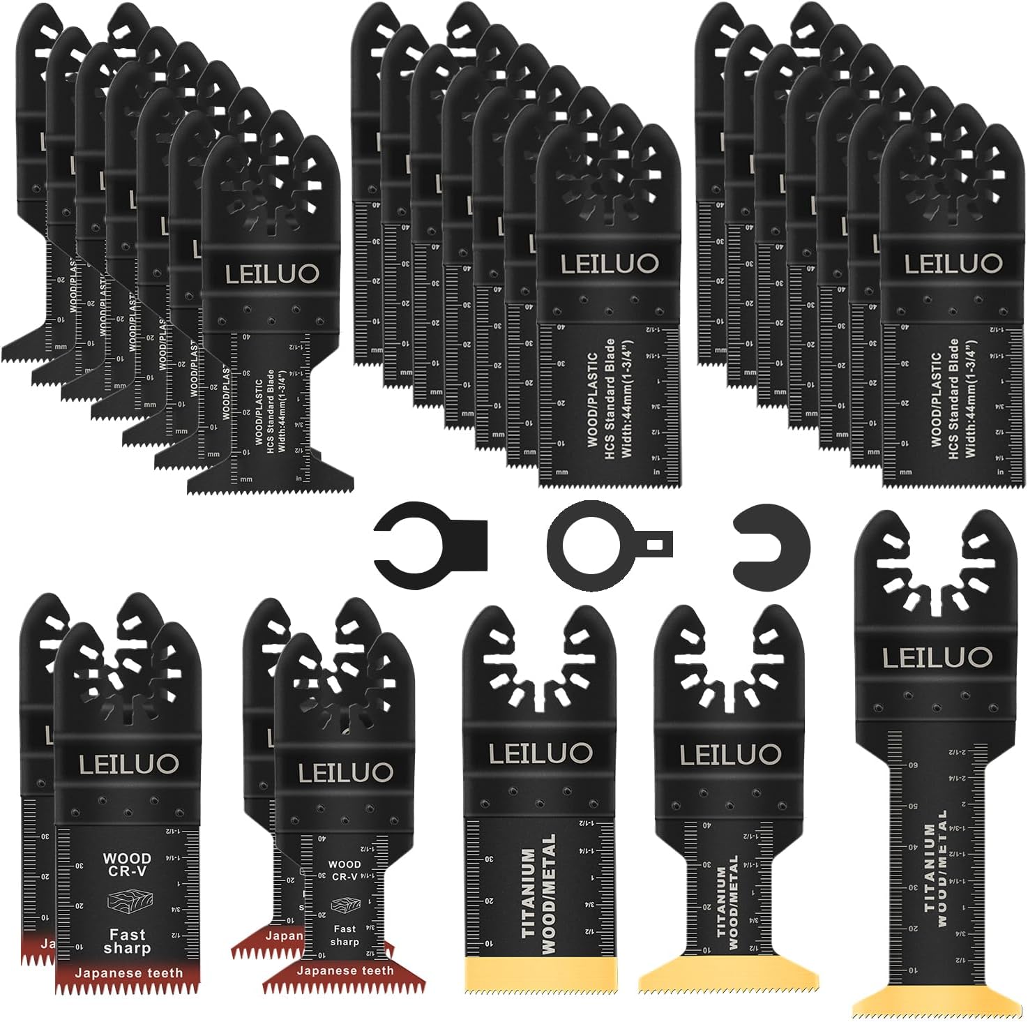 LEILUO 32 Pcs Titanium Multi Tool Blades Kits for Wood Nails Drywall Cutting Oscillating Tool Accessories with Storage Bag Compatible with DeWalt Makita Dremel and More