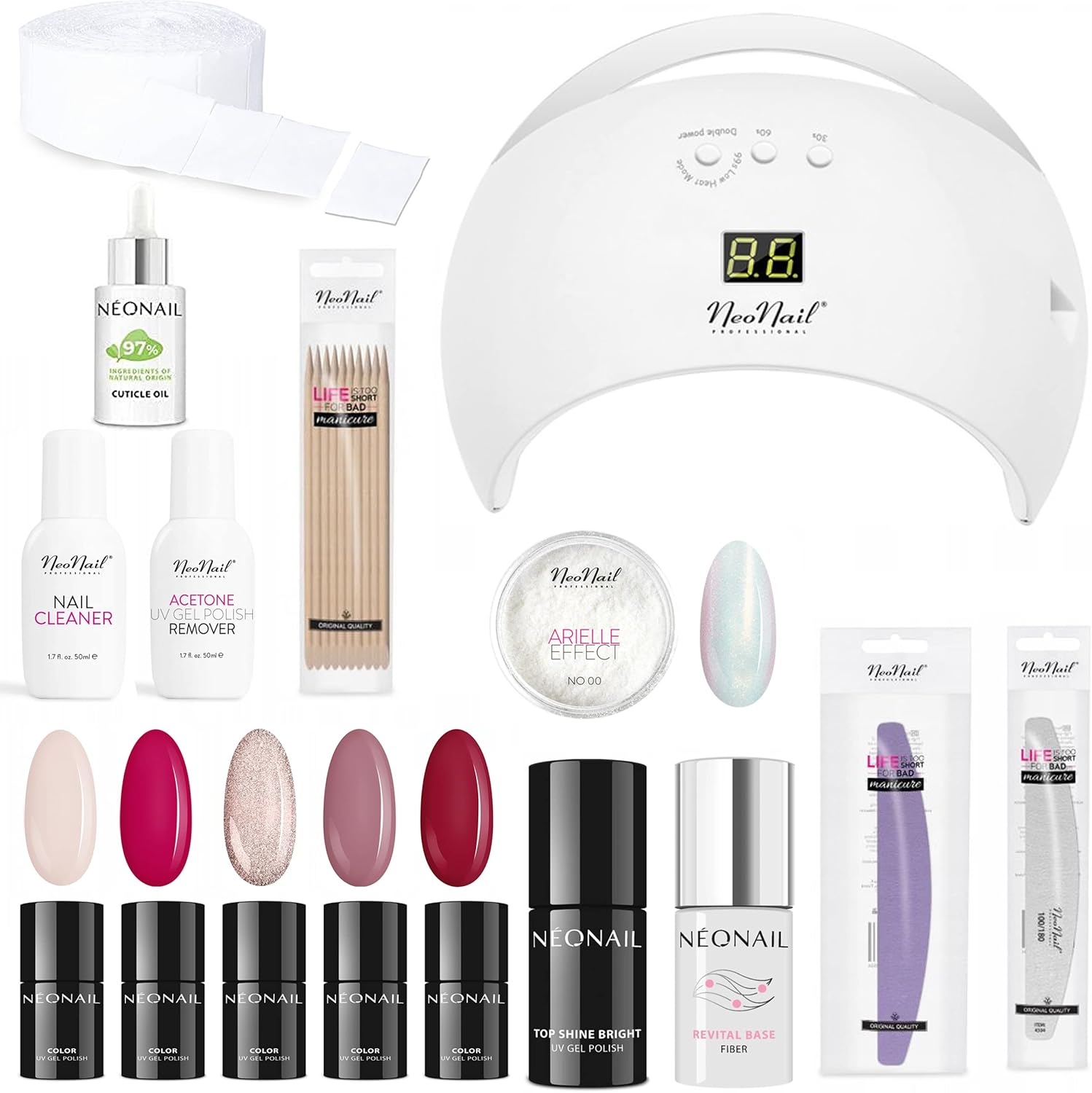 NeoNail 5x UV Gel Nail Studio Professional Starter Set, LED Lamp 48w Base & Top + Accessories, Ideal Starter Set