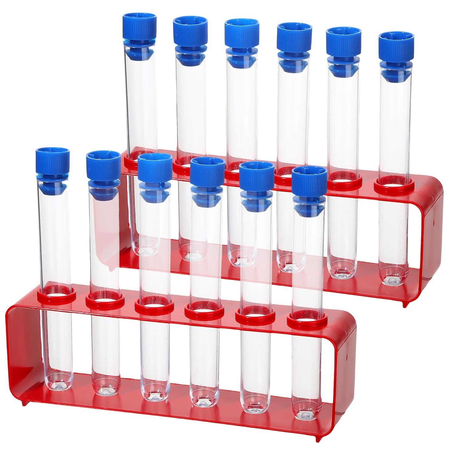 2 Sets Test Tubes with Rack Clear Plastic Test with Caps and 6 Holes Holder Rack Nurse Party Decorations Shot Tubes for Scientific Experiments Party Favors Candy(Red,Integrated)