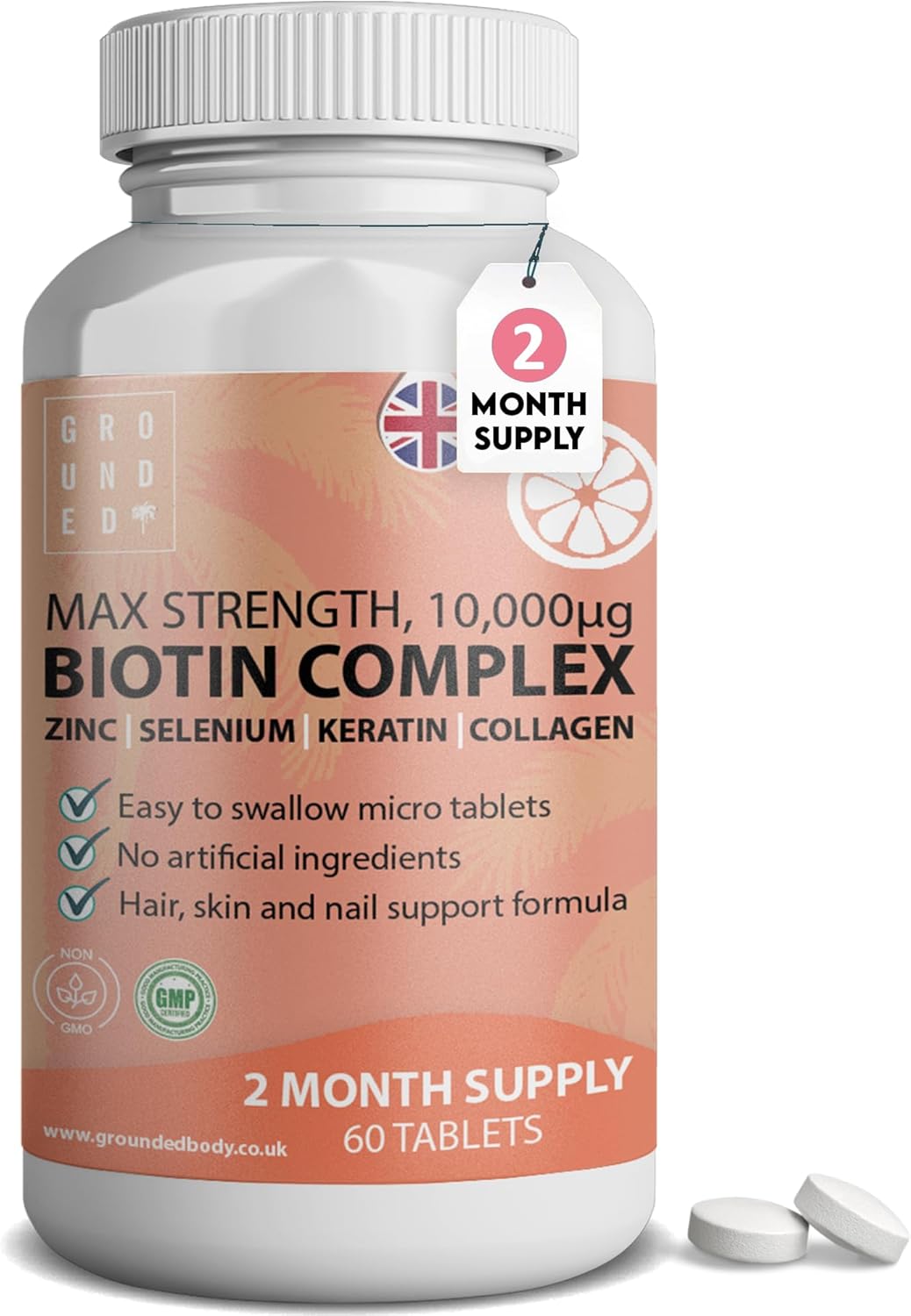 Hair Growth Biotin Complex 10,000mcg with Marine Collagen, Selenium, Keratin & Zinc | x60 Tablets | Hair Growth, Thickness, Strength & Volume | Men & Women Hair Support Supplement