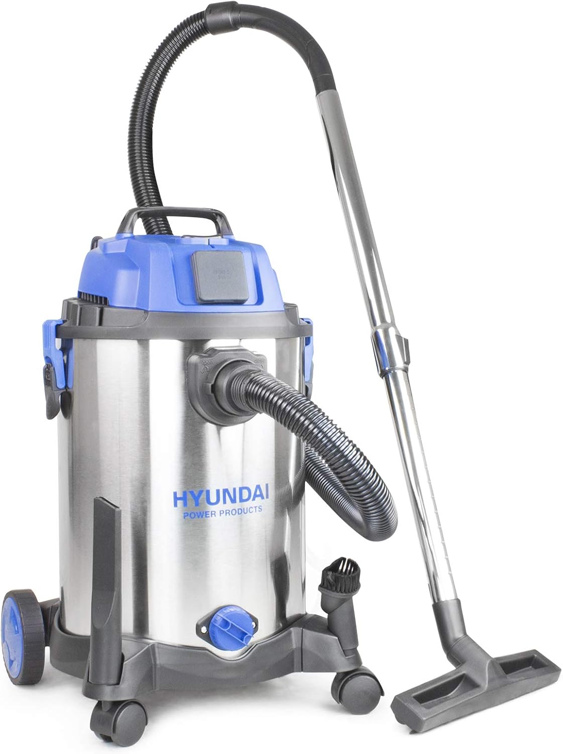 HYUNDAI Wet and Dry Vacuum Cleaner 30L, 1400W, Industrial Vacuum Cleaner, 4.5m Cable & 19kpa Suction Power Carpet Upholstery Cleaner, Stainless Steel Container, 3 Year Warranty