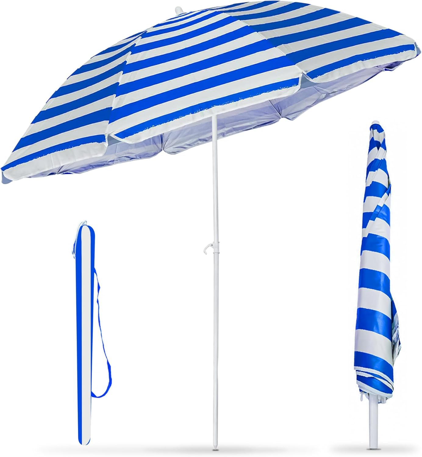 Crystals Portable Tilting Umbrellla – 1.7m Outdoor Garden Parasol Umbrellla, Beach Umbrellla with UV Canopy, Patio Sun Shade Umbrellla for Garden, Lightweight Compact Design, Adjustable Tilt (Blue)