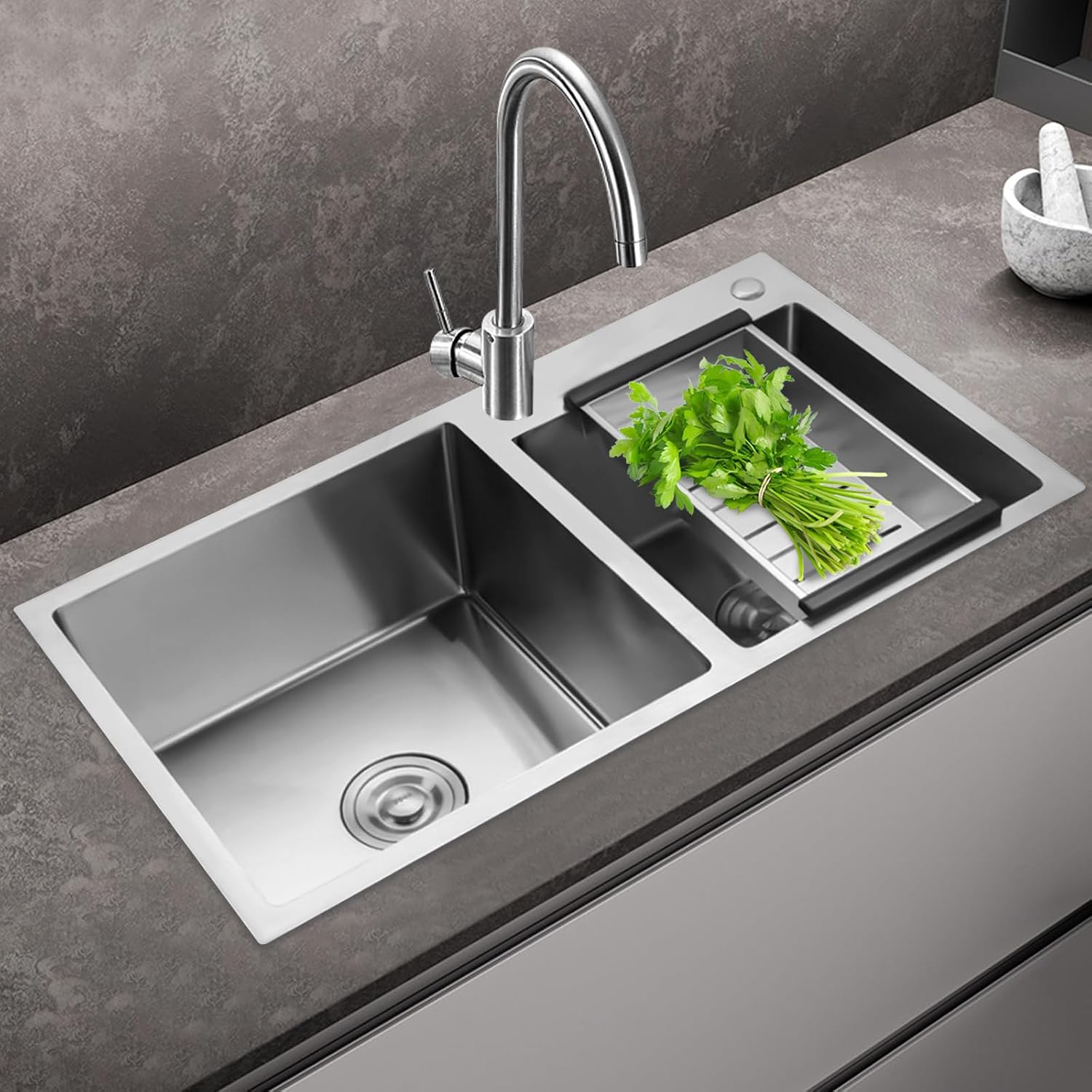Stainless Steel Double Bowl Kitchen Sink 78x43cm with Strainer Drain Basket