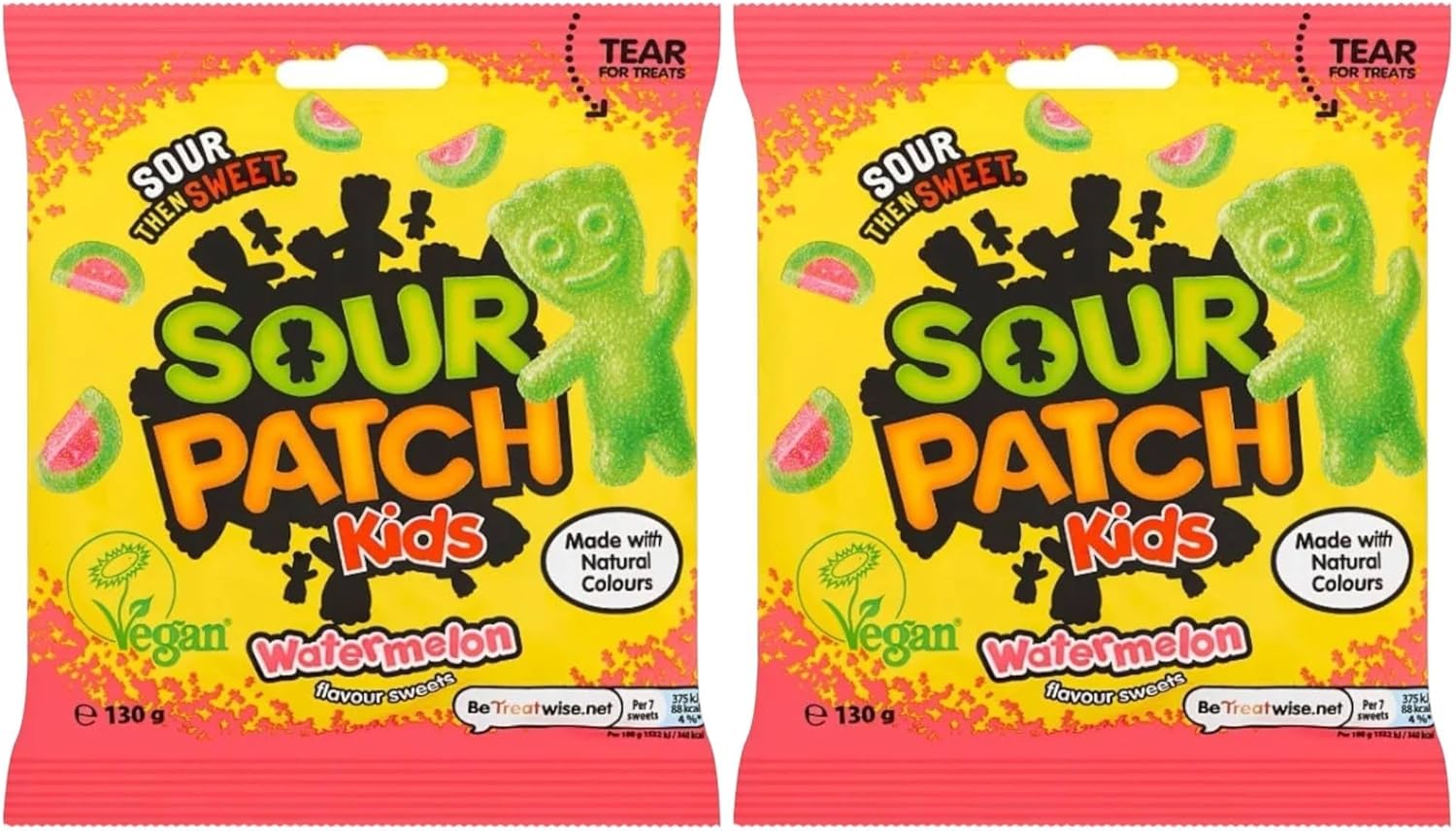 SPK Watermelon Gummy Sugar Coated Fizzy Sour then Sweet Candy Sweets 130g - 2x Share Bags