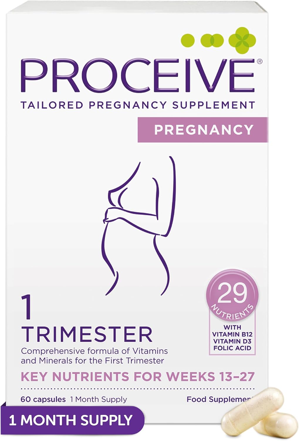 Proceive® Pregnancy Trimester 1 (1-12 Weeks) Vitamin & Mineral Supplements 60 Capsules - Vegan