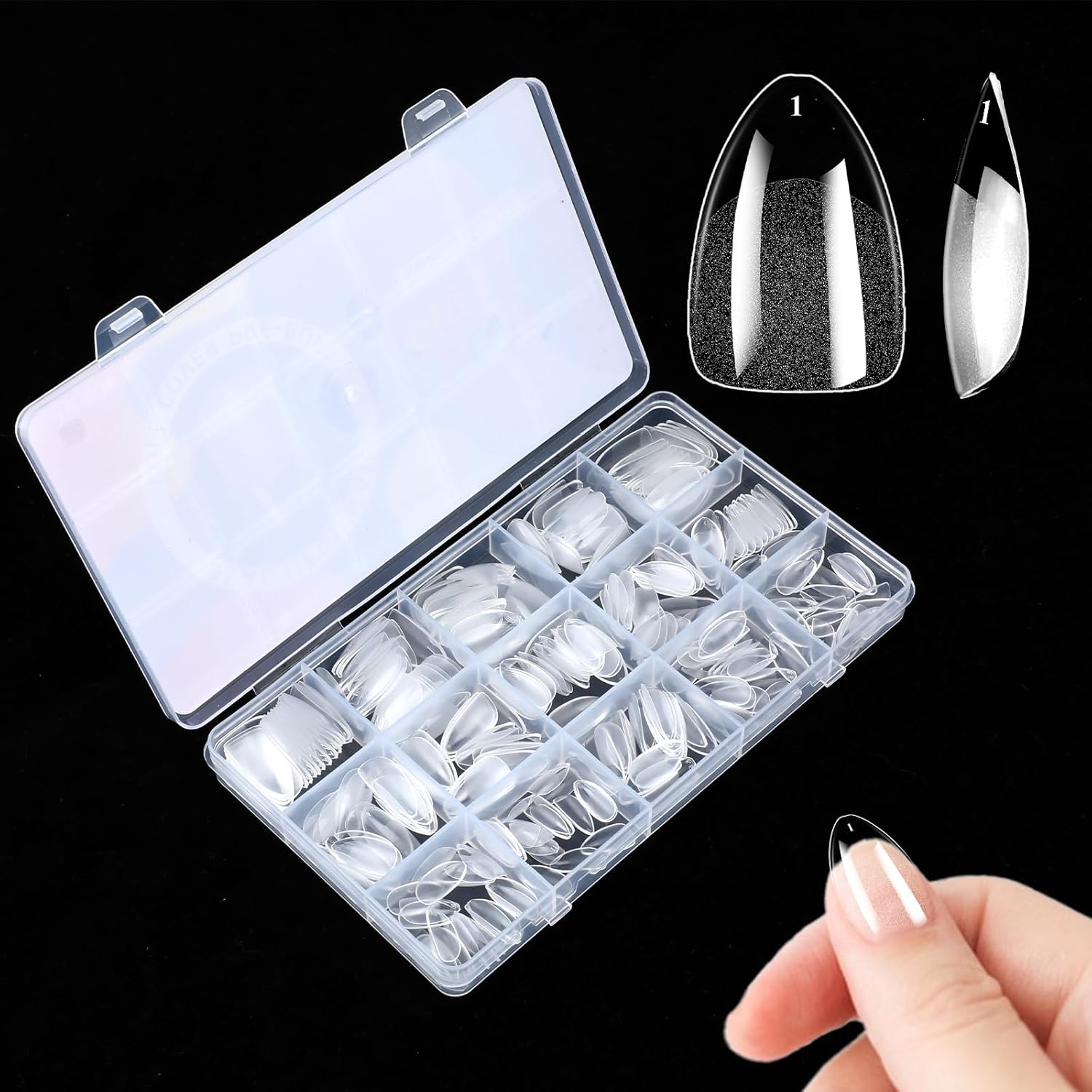 Qianyu 300 Pcs Short Almond Nail Tips Soft Gel Full Cover Half Matte Pre-shape Clear False Nail Tips Press on Extension Fake Gel Nail Tips for Nail Extension and Beginners DIY at Home