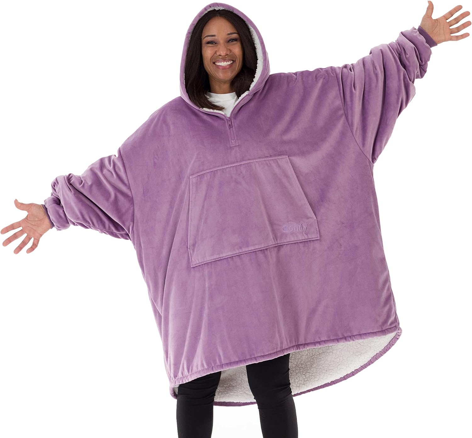 THE COMFY Original | Sherpa Lined Microfiber Fleece Wearable Blanket, Oversized Design with Hood and Pocket from Shark Tank