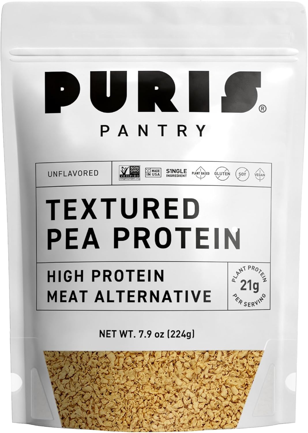 PURIS Pantry Textured Pea Protein, Unflavored Meatless Crumbles, Soy Free, Shelf-Stable, Gluten Free, 21g of Protein, Plant-Based Vegan Meat Substitute Made, Equivalent to 1.5 Pounds Ground Beef